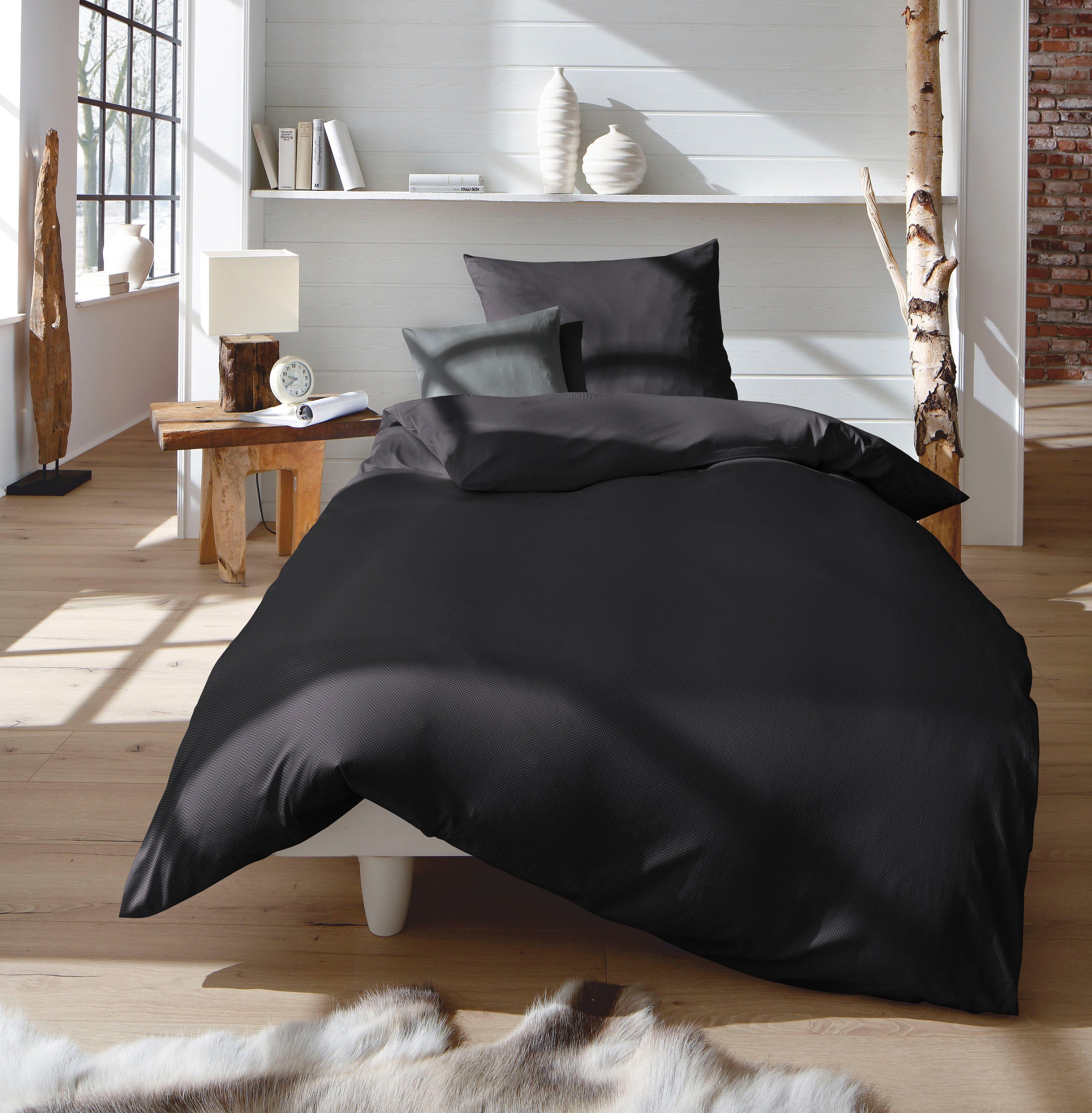 fleuresse Beddengoed Lech 3089 Edelflanell, katoen, in maat 135x200, 155x220, 200x200 cm dekbedovertrekken zwart