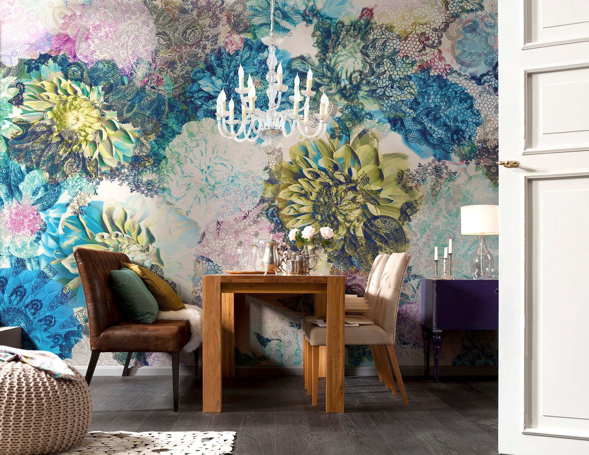 Komar Vliesbehang Digitale print vlies - Frisky Flowers - Afmeting 400 x 260 cm (1 stuk)