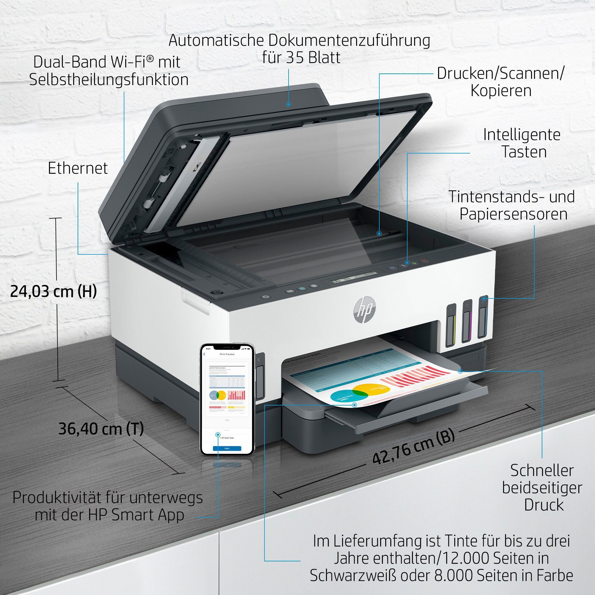 HP All-in-oneprinter Smart Tank 7305 Inktcartridge, groot bereik