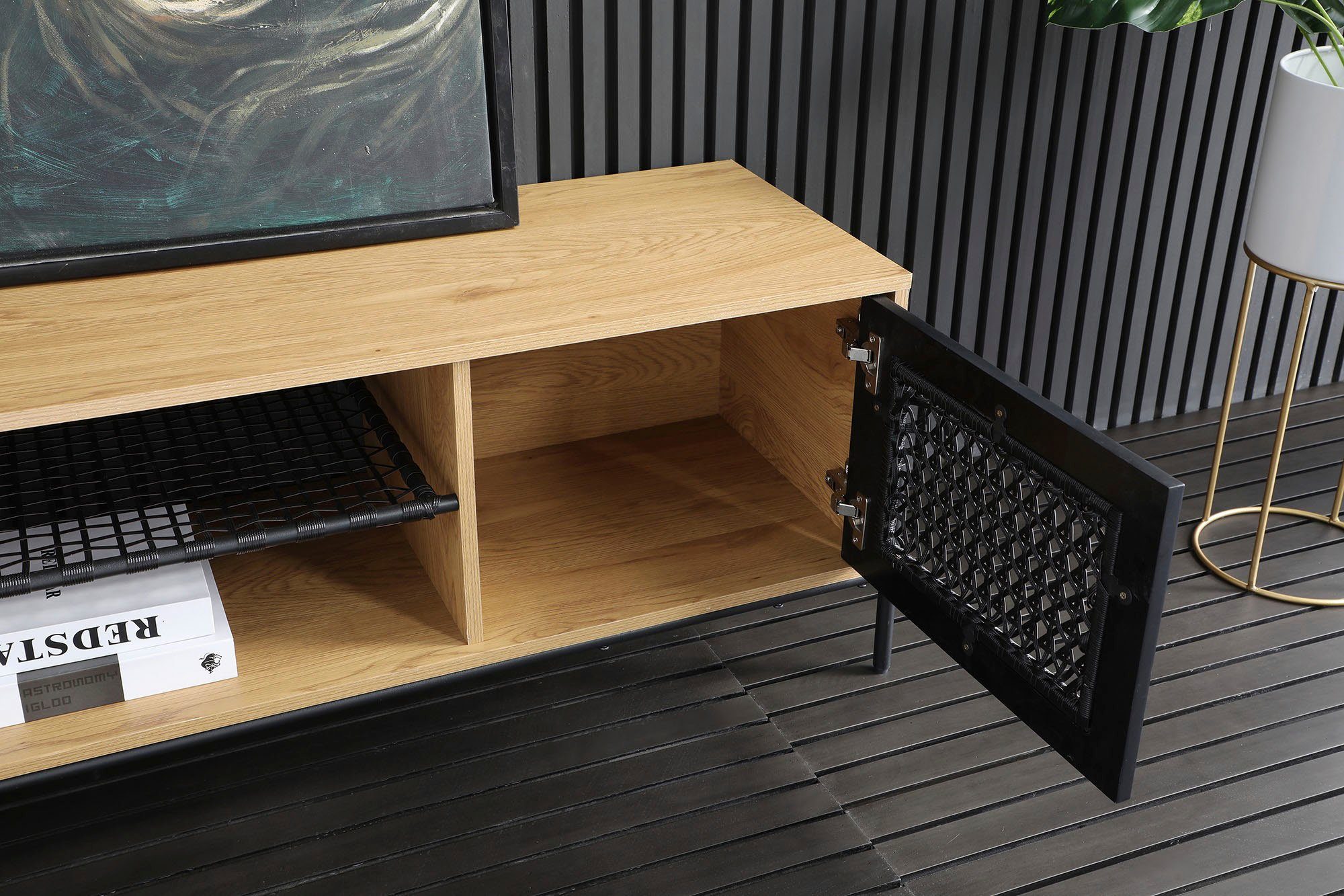 SalesFever Tv-meubel Kast met matzwarte inzet van polyrattan, tv-tafel