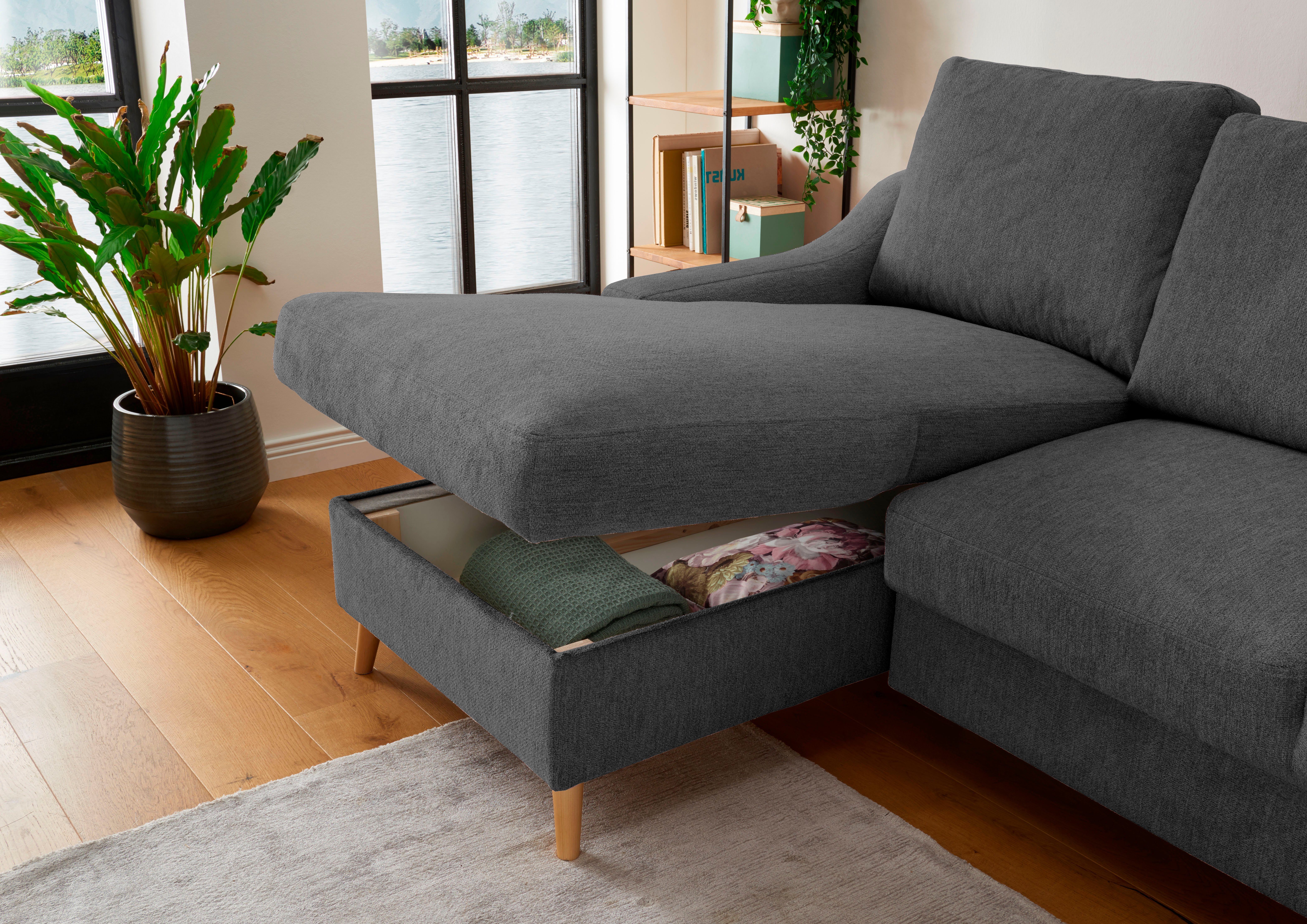 INOSIGN Hoekbank Valentina L-vorm 2 sierkussens, met zijvak, uittrekbare matrasbodem, bedbox