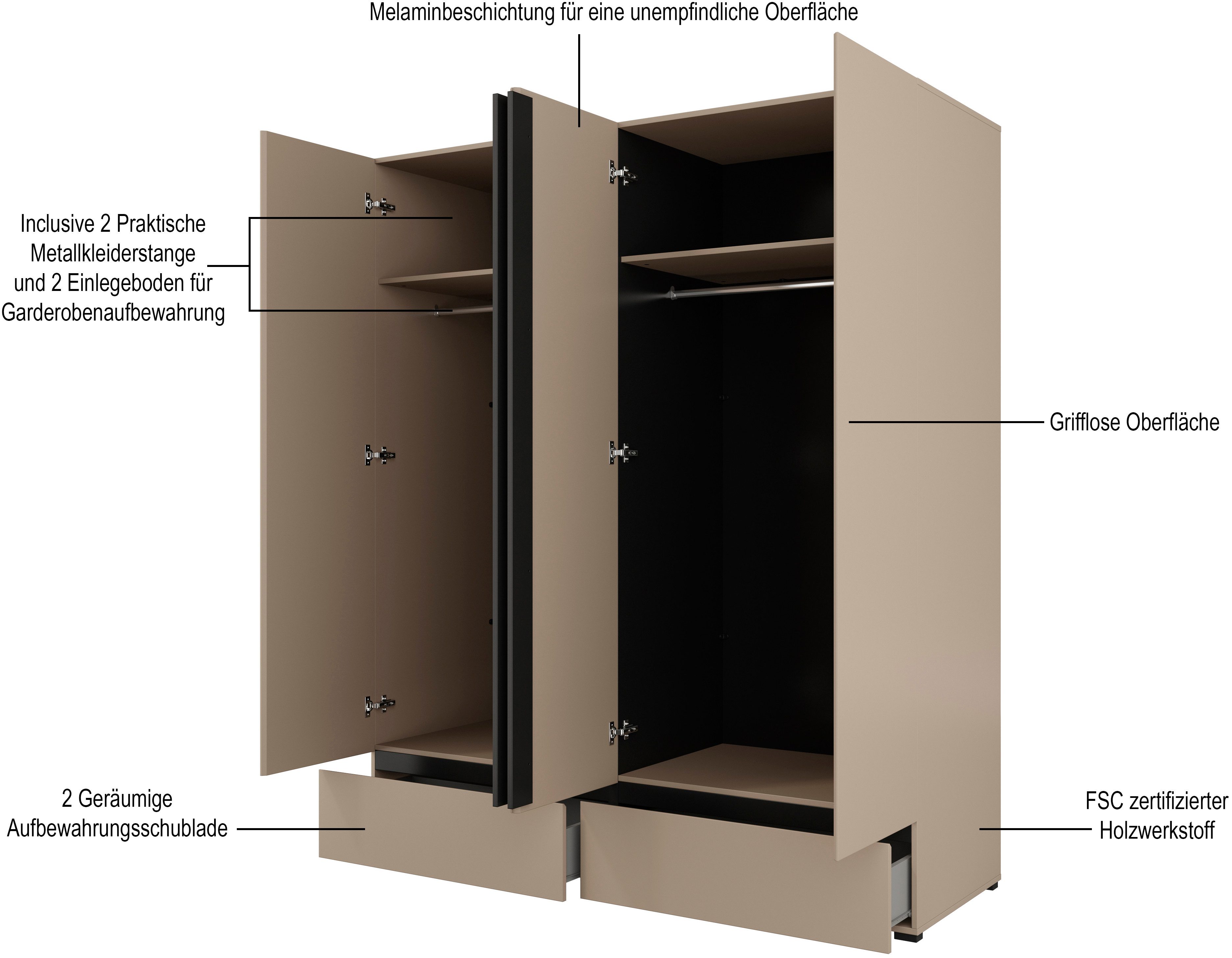 Home affaire Draaideurkast Cross, moderne greeploze kledingkast Lingeriekast met lade, garderobe, deuren