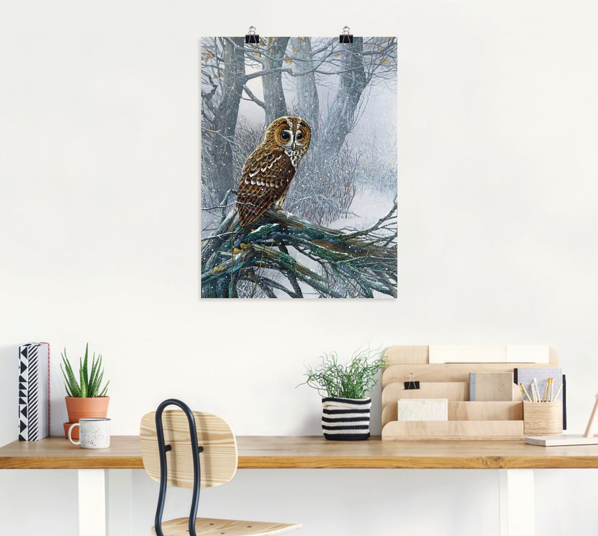 Artland Artprint Uil in ondergesneeuwd bos als artprint op linnen, poster in verschillende formaten maten