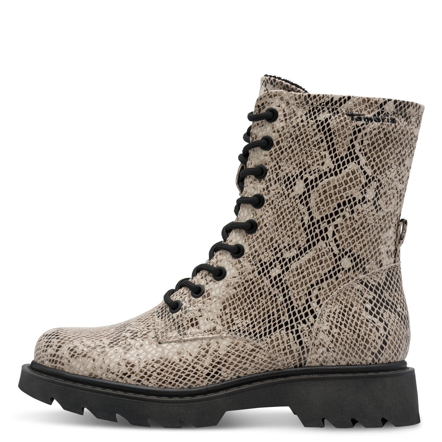 Tamaris Veterlaarsjes , blokhak, veterschoenen met trendy print