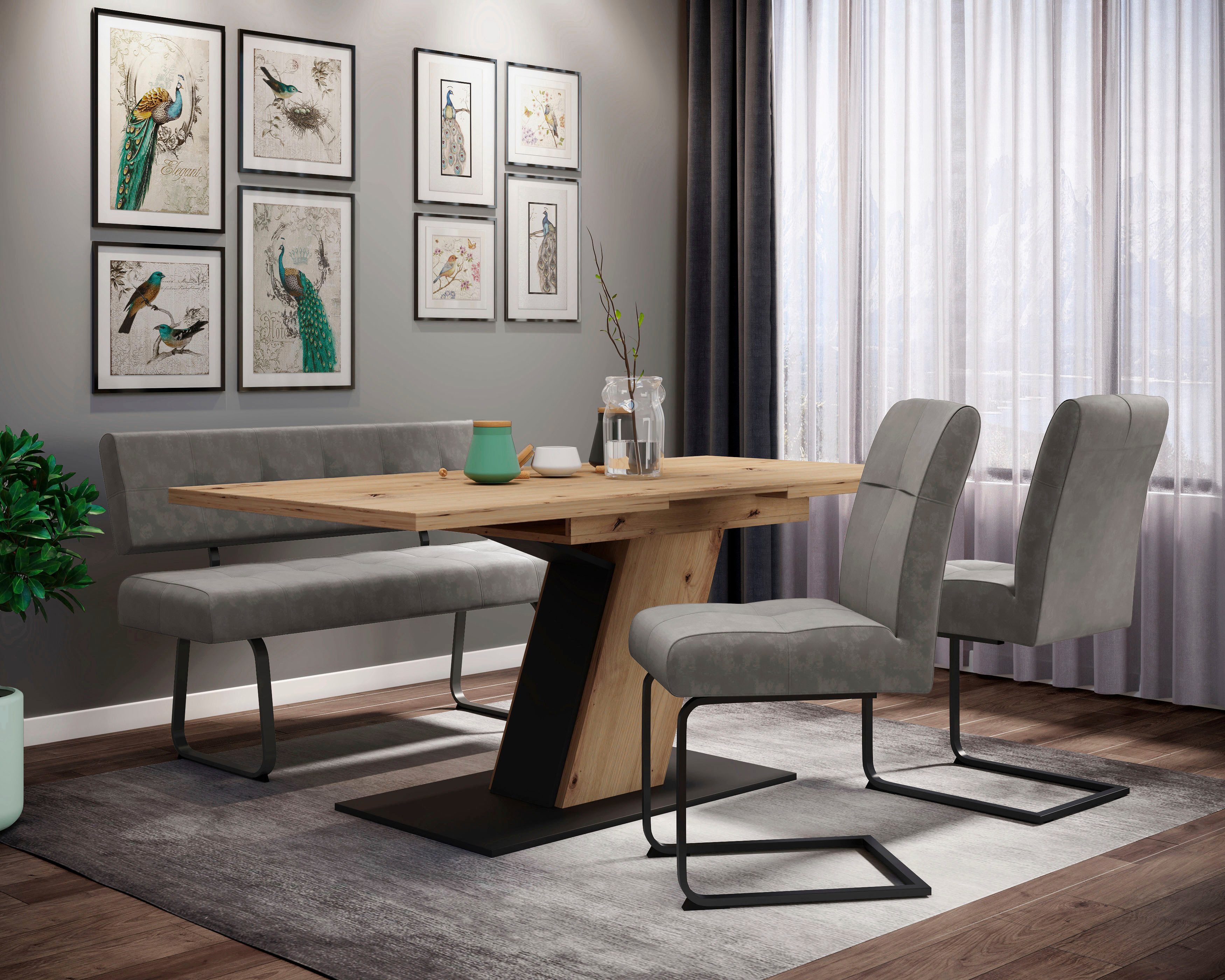 HELA Eethoek Luise I G tafel, zitbank, stoelen Uittrekbare tafel 140 - 180 cm eetkamer bestseller (set, 4-delig)