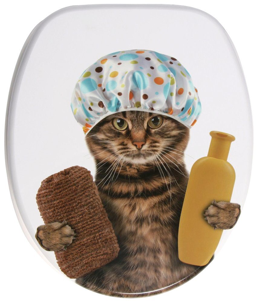 Sanilo Set badkameraccessoires Shower Cat bestaand uit toiletzitting, badmat en wastafelplug (3-delig)