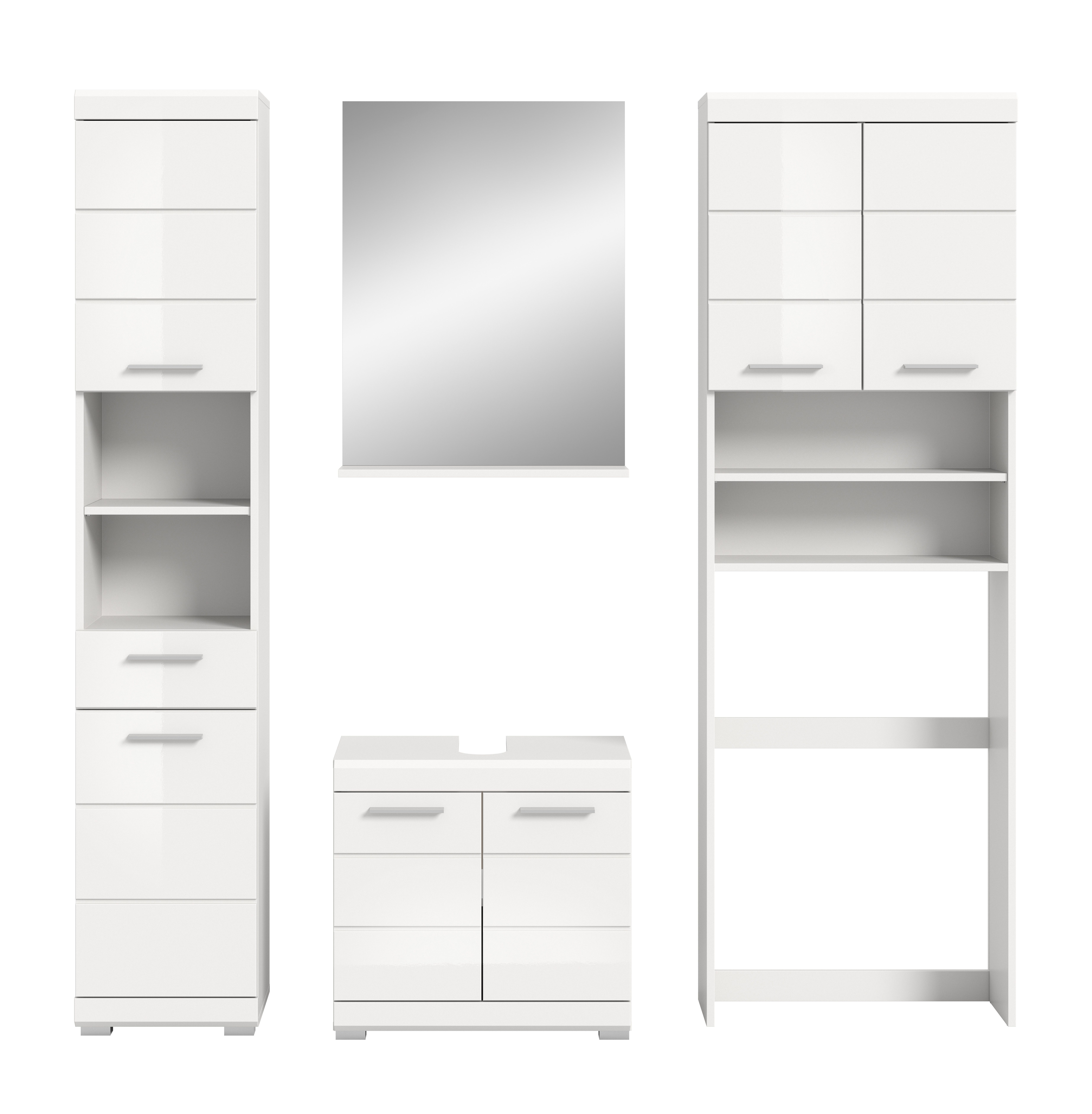 INOSIGN Badkamerserie Siena, 4-delig, bestaande uit: Hoge kast, WBU, badkamer spiegel, wasmachine ombouwkast (set, 4-delig)