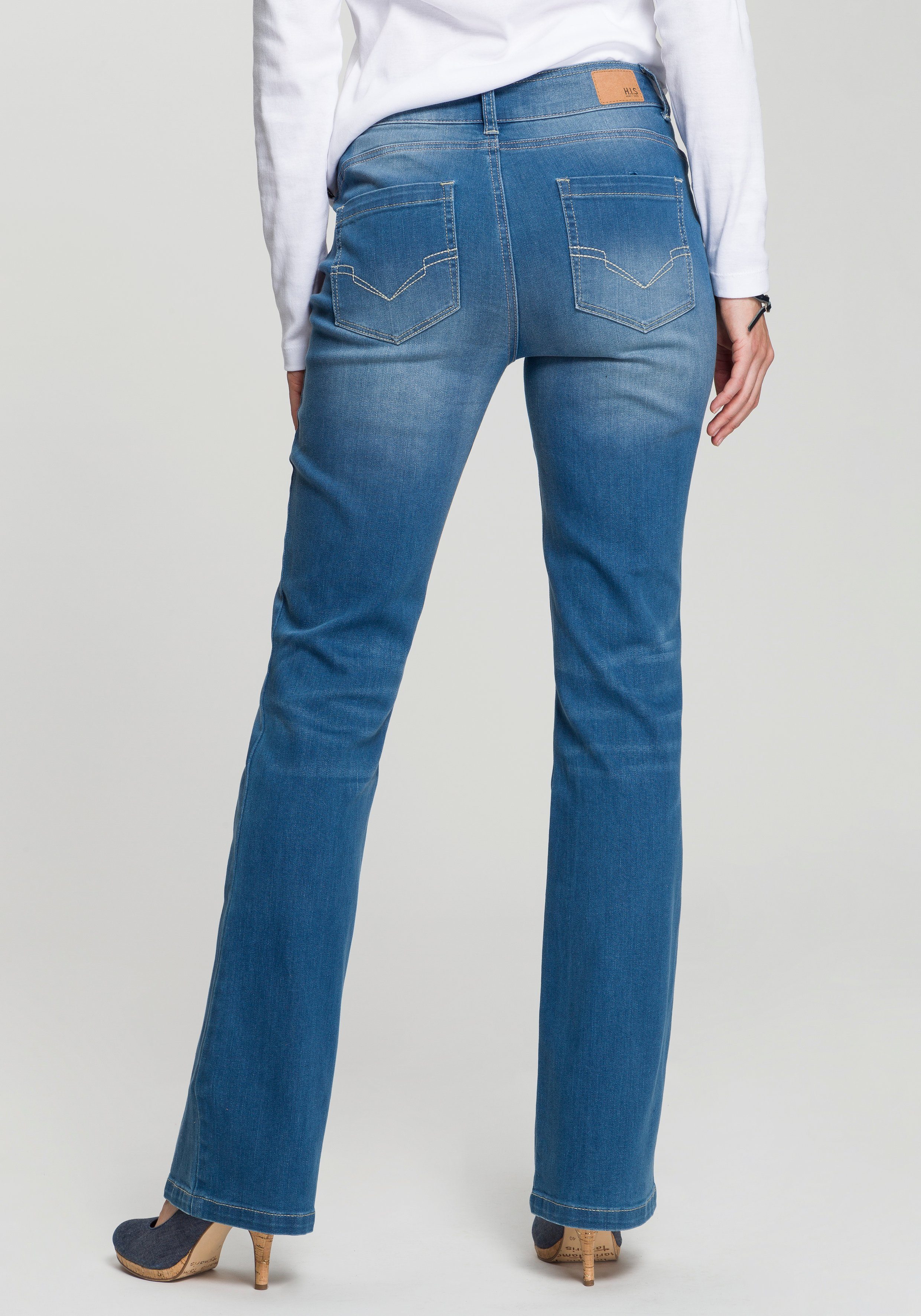 H.I.S Bootcut jeans High waist hoge taille, bootcut, met used-effecten, ook in lange maten