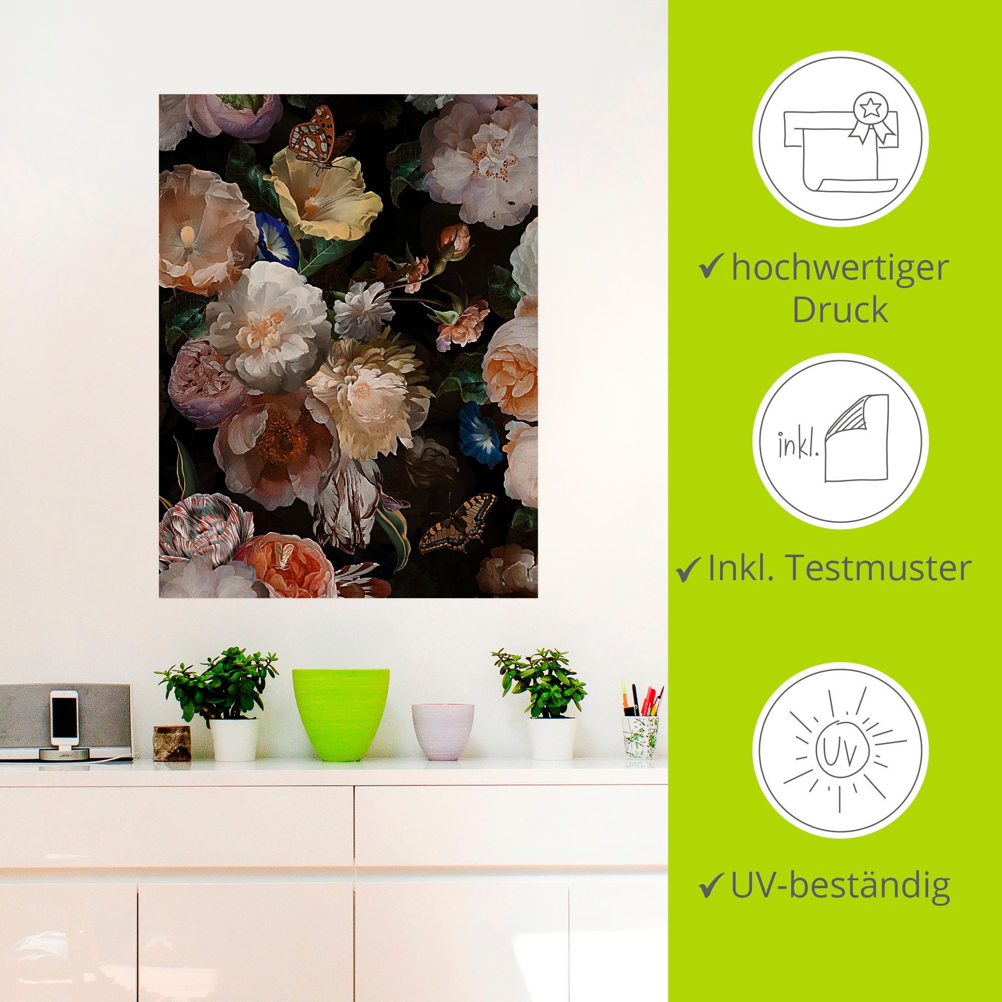 Artland Artprint Antieke Hollandse bloemen als artprint van aluminium, artprint voor buiten, artprint op linnen, poster, muursticker