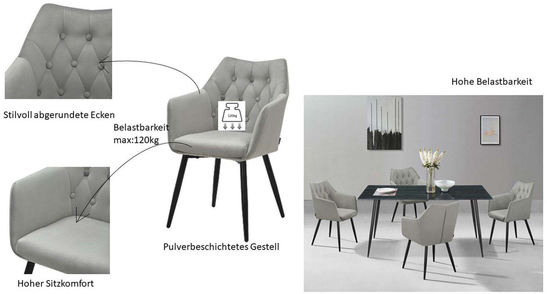 Home affaire Eetkamerstoel Alton schaalstoel, TOPSELLER! met zachte velours, armstoel met aantrekkelijke knoopverwerking (set, 2 stuks)