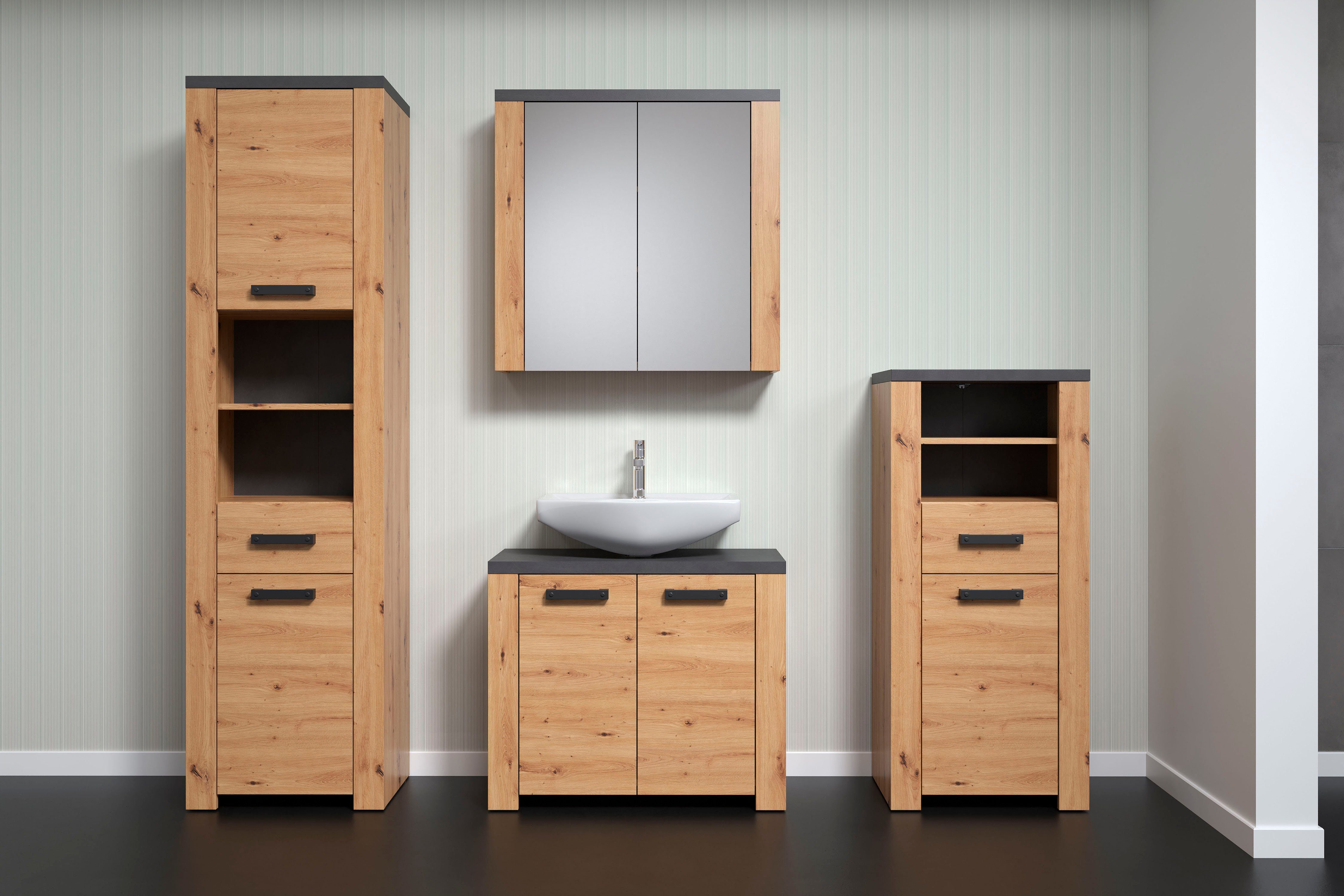 Home affaire Badkamerset Ambres Badkamermeubels in matte echt houtlook - afmetingen (B/D/H) 215/35/196 cm (4-delig)