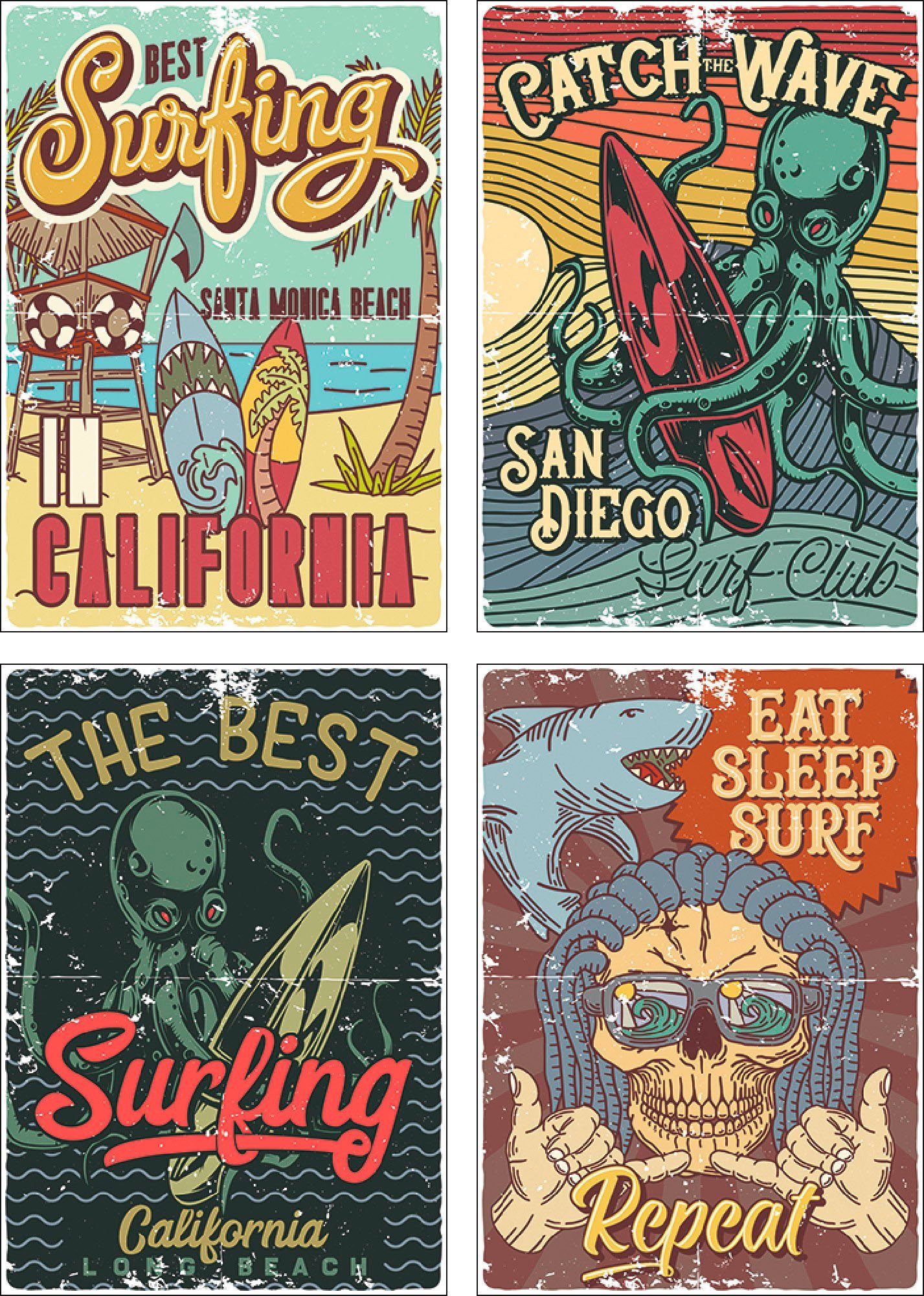 Artland Poster Surfen in Californië Poster, artprint, wandposter (4 stuks)