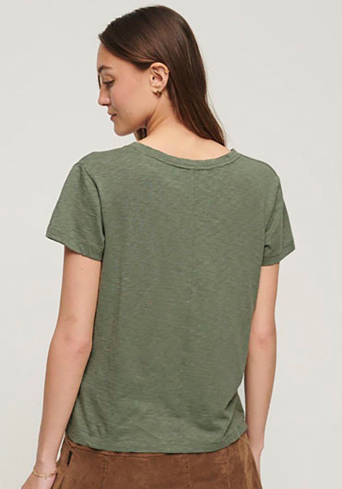 Superdry Shirt met V-hals STUDIOS SLUB EMB VEE TEE gestructureerd t-shirt met v-hals en borduursel