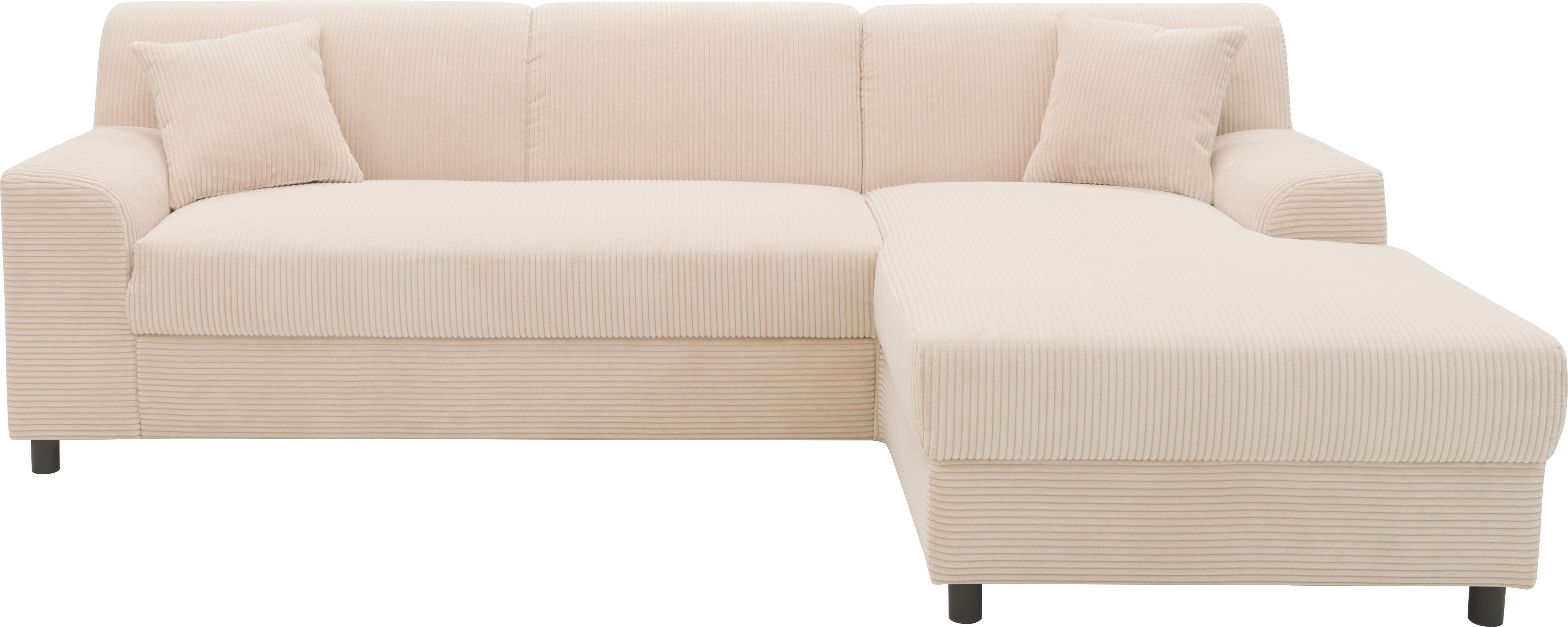 INOSIGN Hoekbank Turah 2, L-vorm, in Cord en waterafstotende microvezel, Vering B/D/H: 241/146/79 cm, incl. sierkussen, optioneel met bedfunctie
