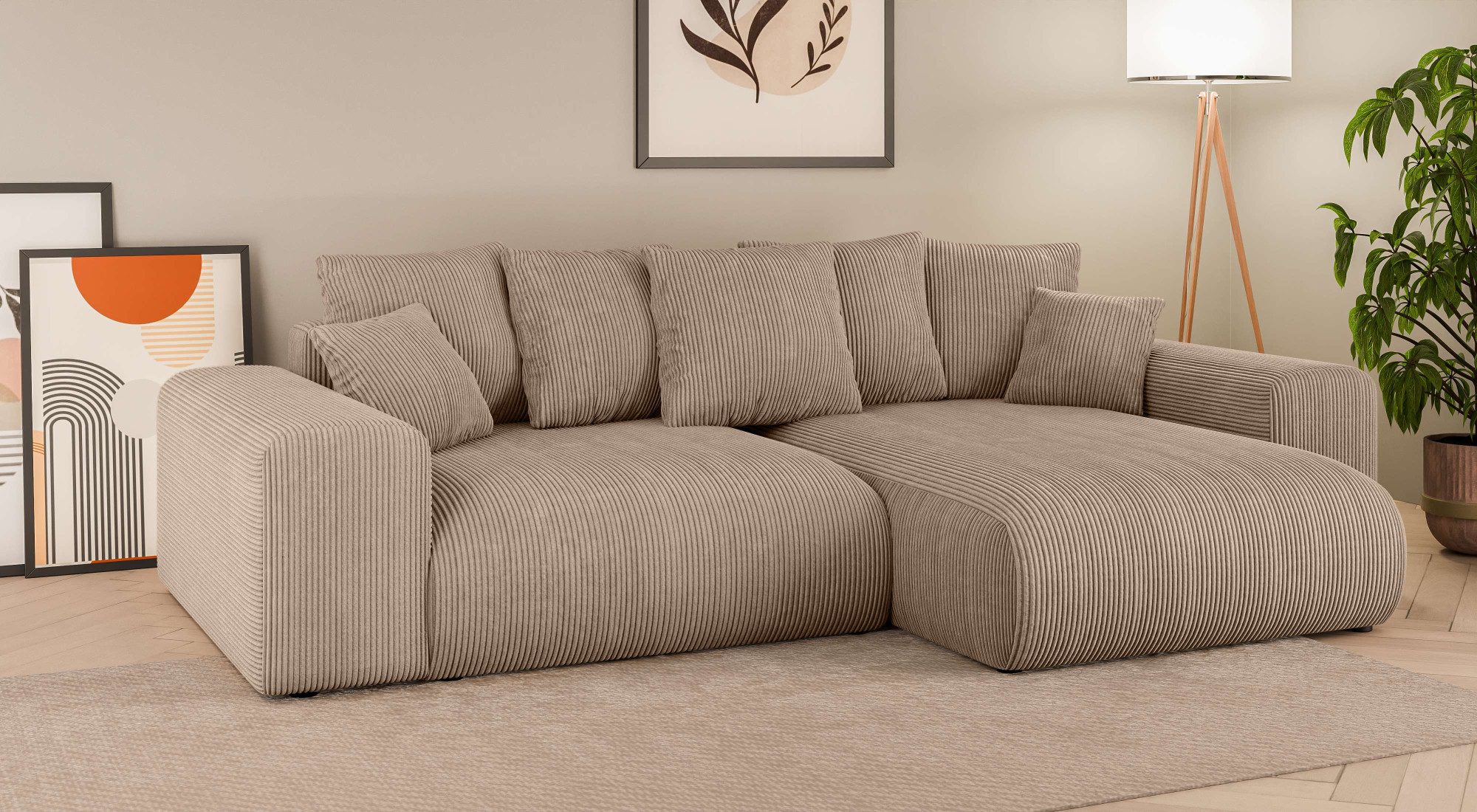 Home affaire Hoekbank LAKESIDE met bedfunctie en bedlade, B/D/H 257/166/84 cm L-vorm, recamiere aan beide zijden monteerbaar, golfondersteuning