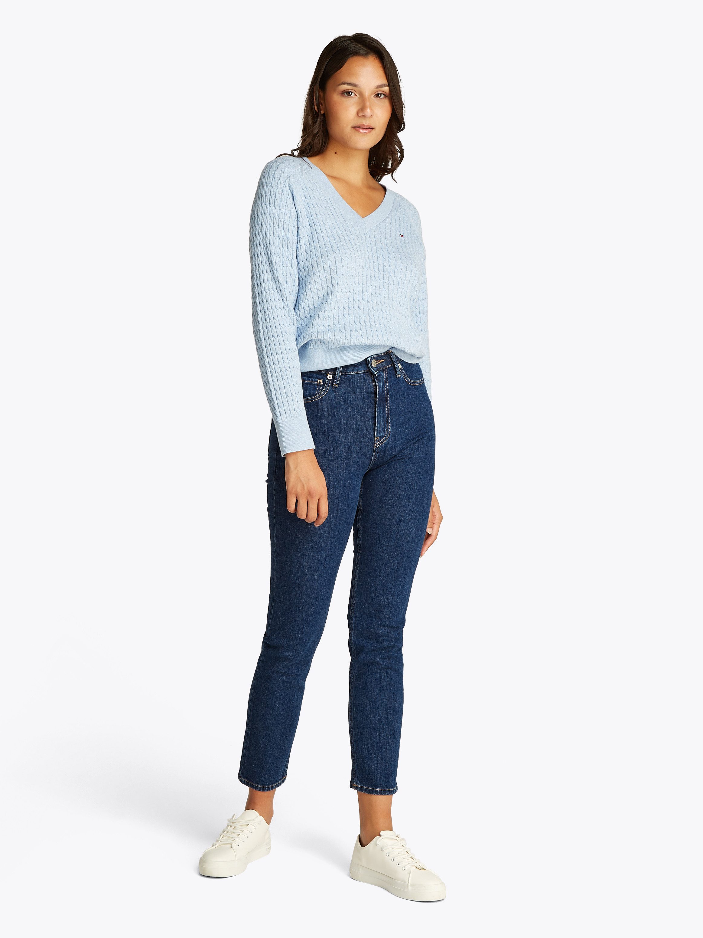 Tommy Hilfiger Slim fit jeans Slim Cigarette High Waist met logo-badge, in blauwe wassing