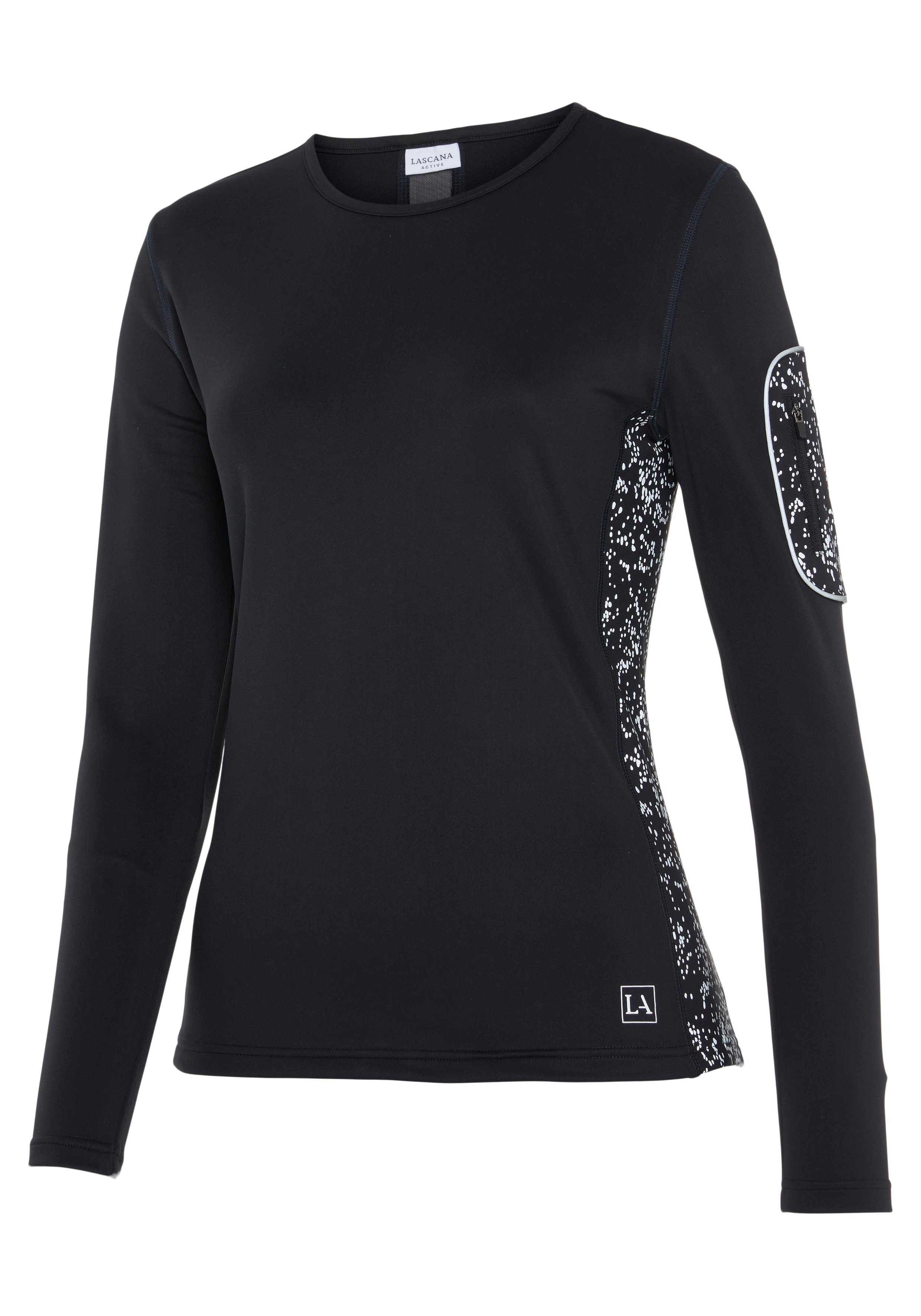 active by Lascana Runningshirt -shirt met lange mouwen met reflecterende print en praktische armtas