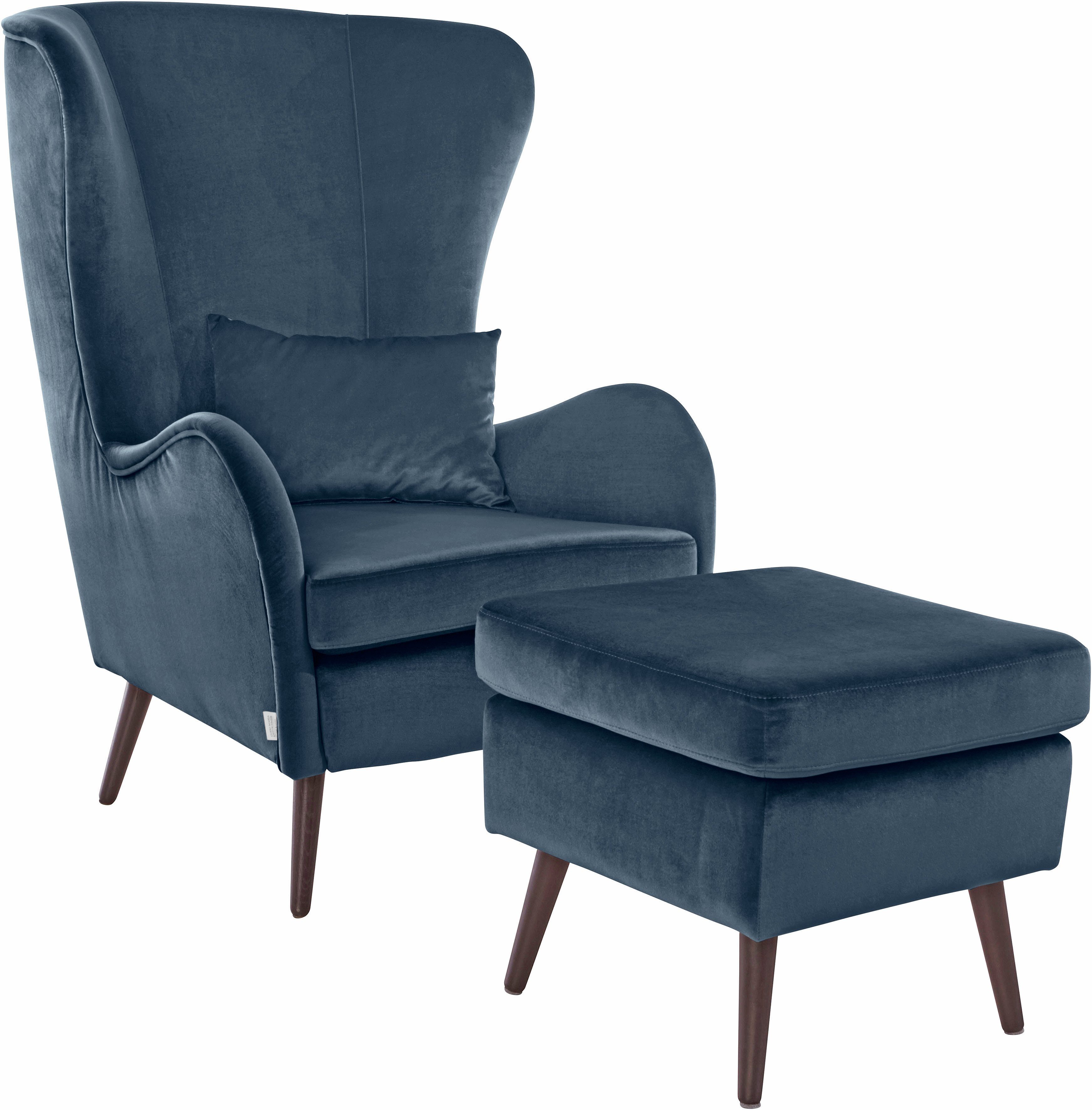 Home affaire Fauteuil Sallito, TV-stoel, oorfauteuil met Hocker, in veel stofkwaliteiten, ook in fluweelcord