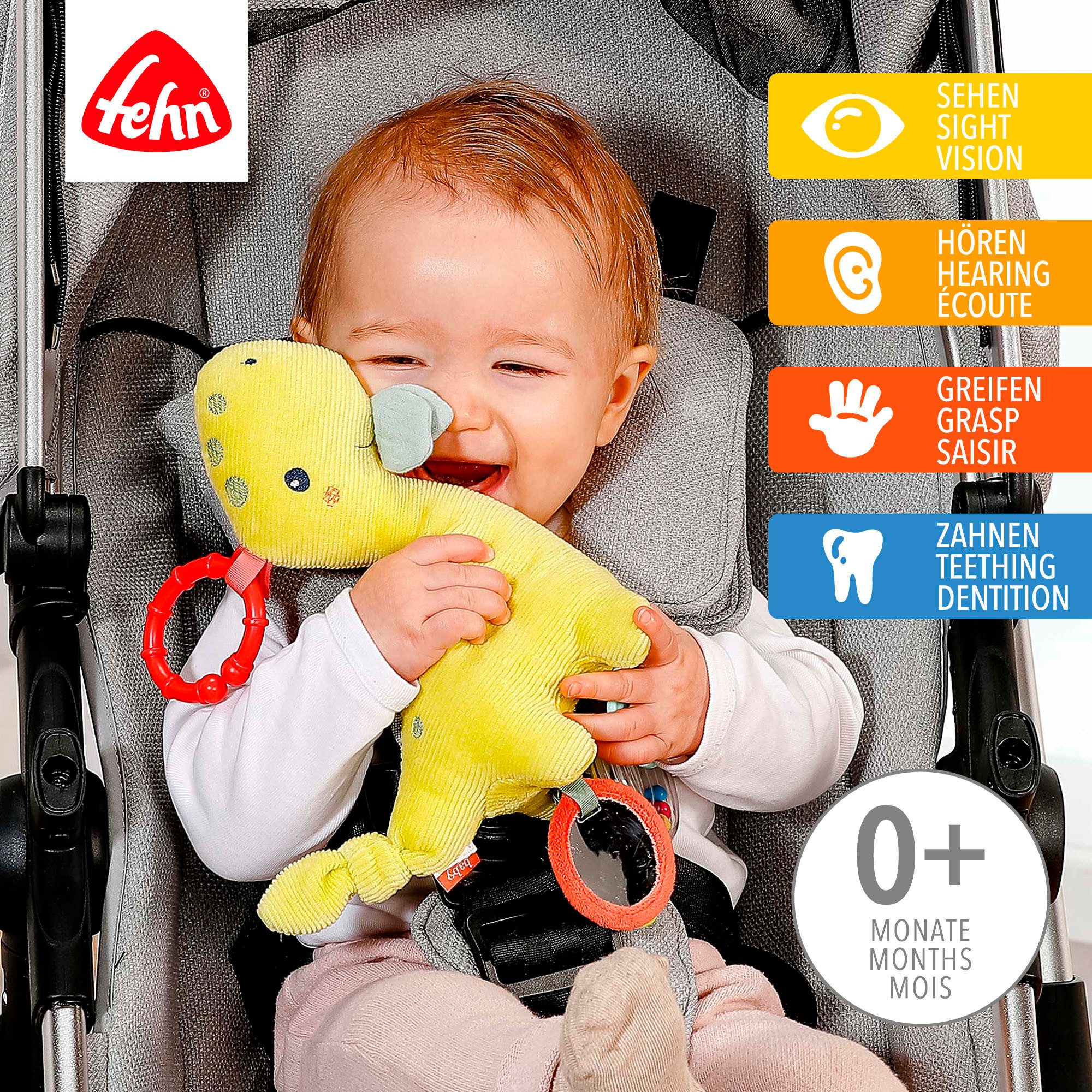 Fehn Kinderwagen hanger Activity Happy dino met bevestigingsring