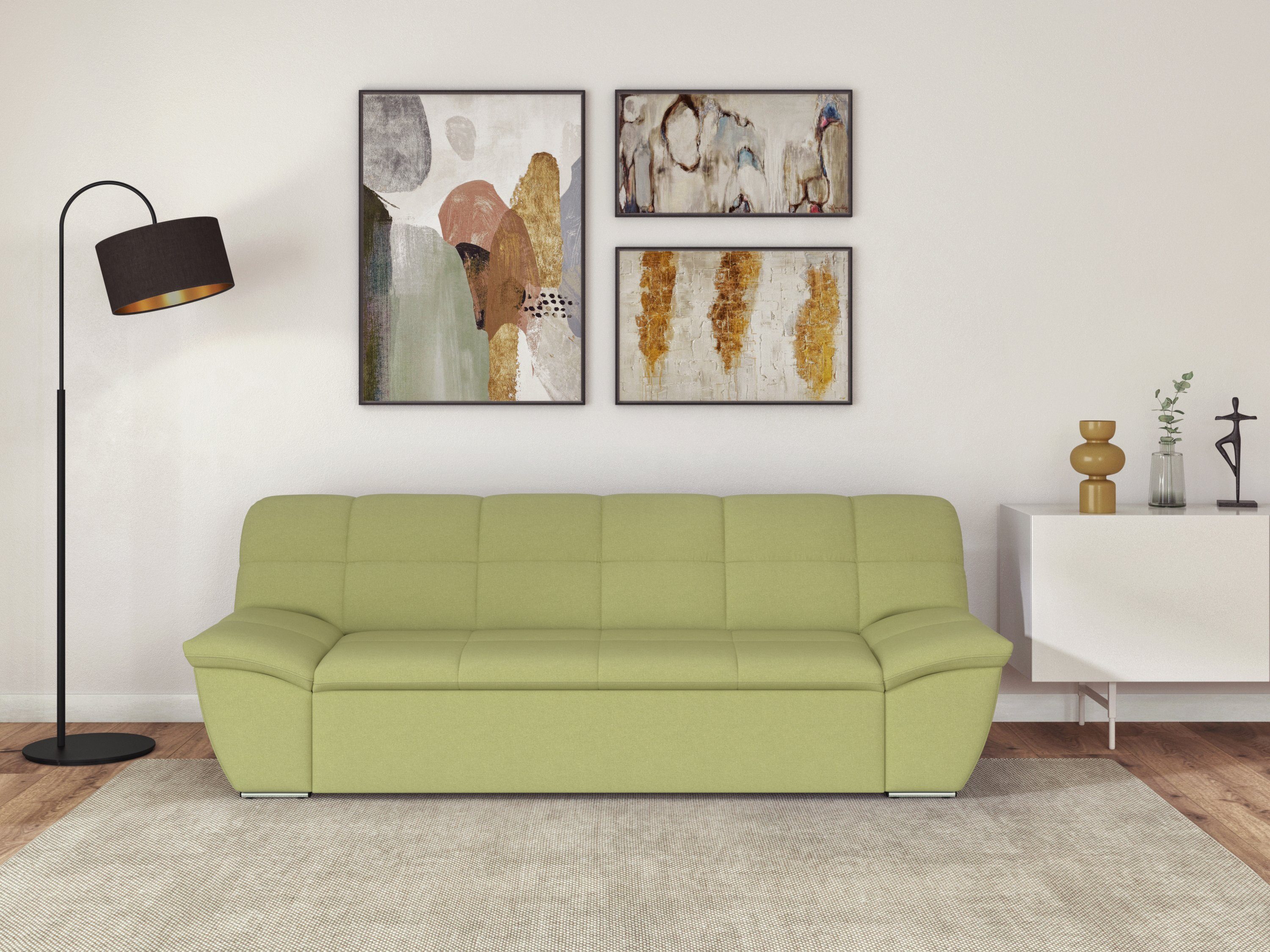 DOMO collection 3-zitsbank Splash, moderne stiksels in de zitting en rug, comfortabel, groen, 3-zitsbanken