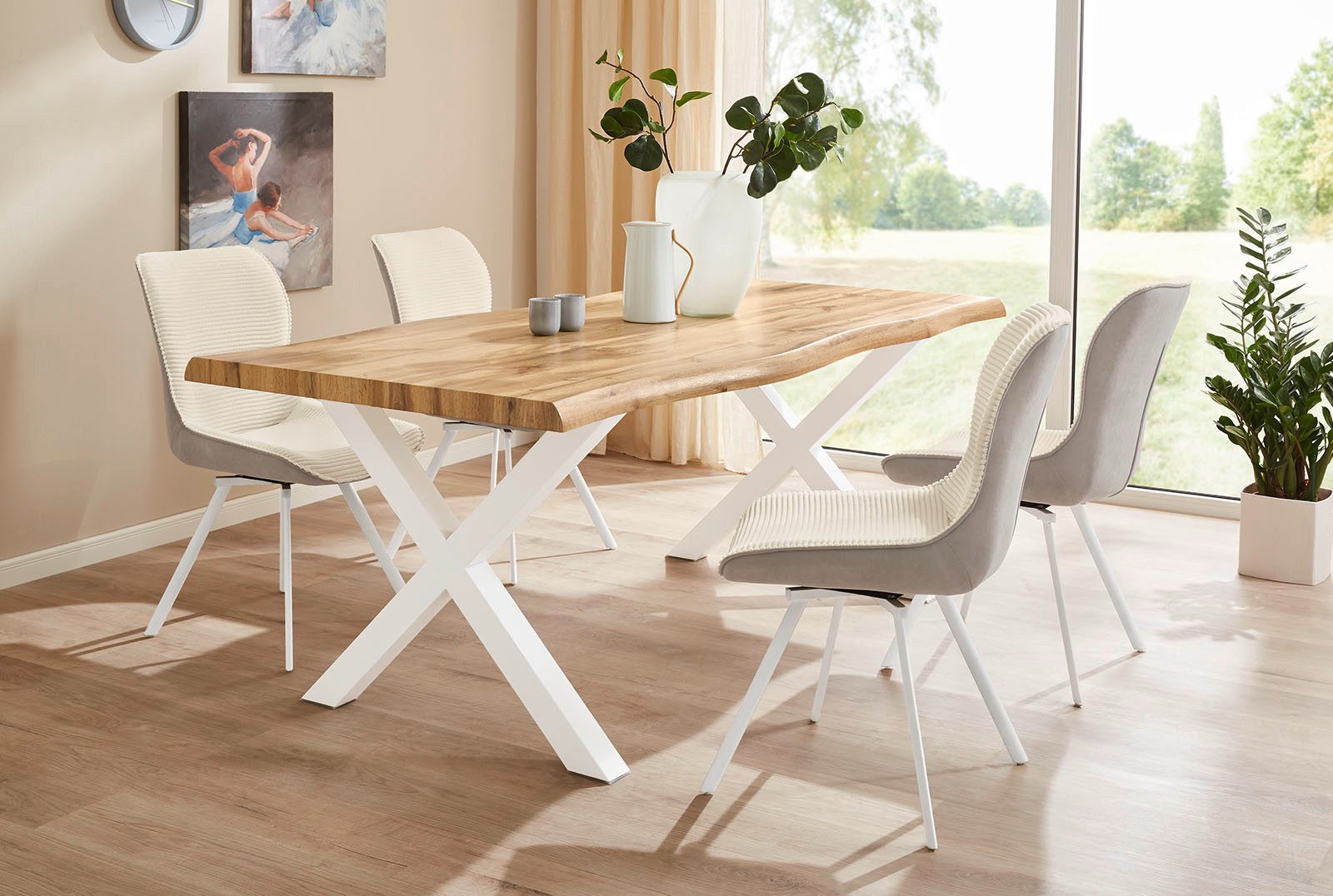 Jockenhöfer Gruppe Eettafel Wilson in boomrand-optiek, 200x100 cm, frame wit