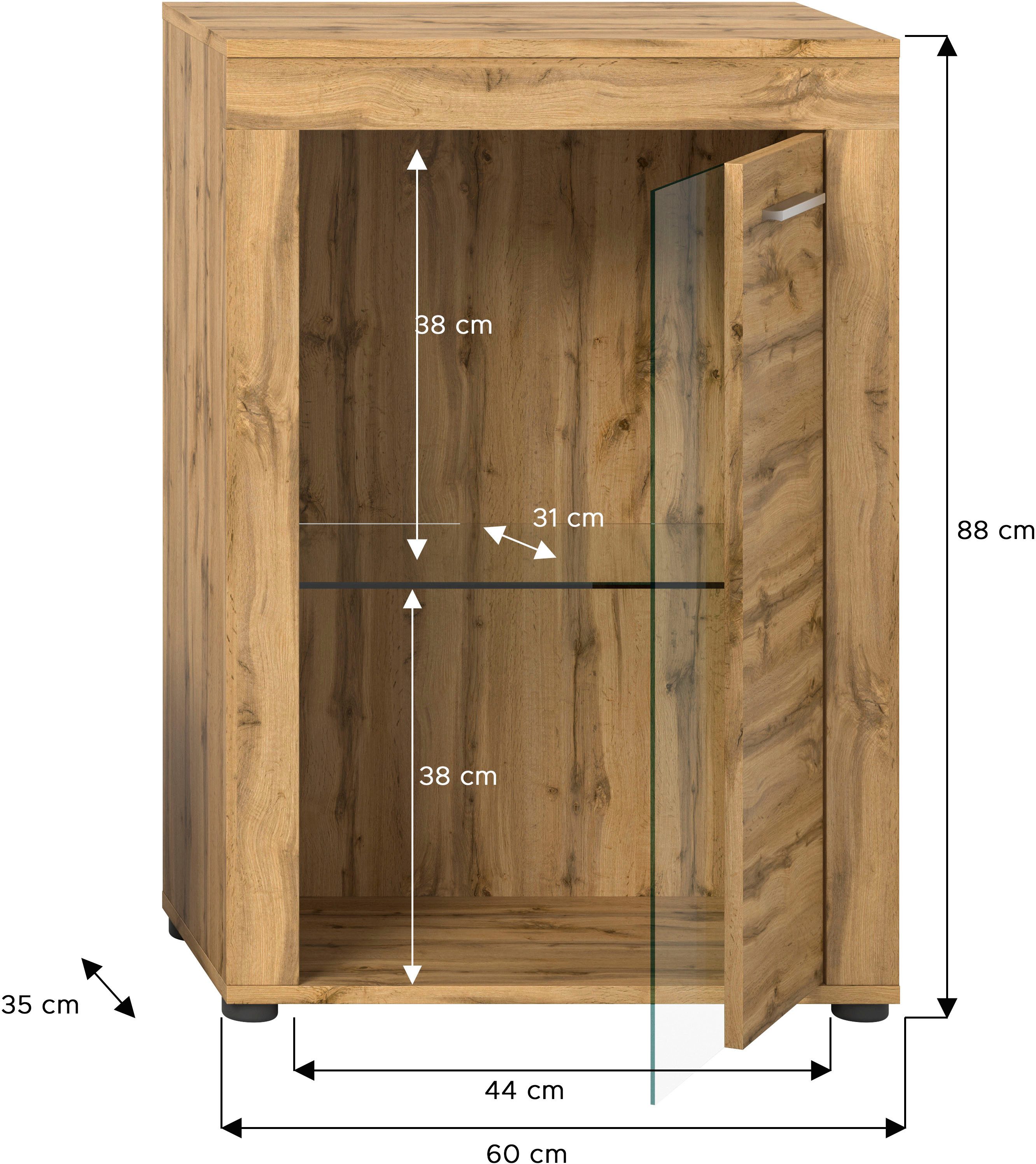 INOSIGN Vitrinekast Aosta, breedte 60 cm, staand of hangend, in verschillende kleuren Deurafdichting verwisselbaar, 1 glazen inlegvloer, hangvitrine, staande vitrine