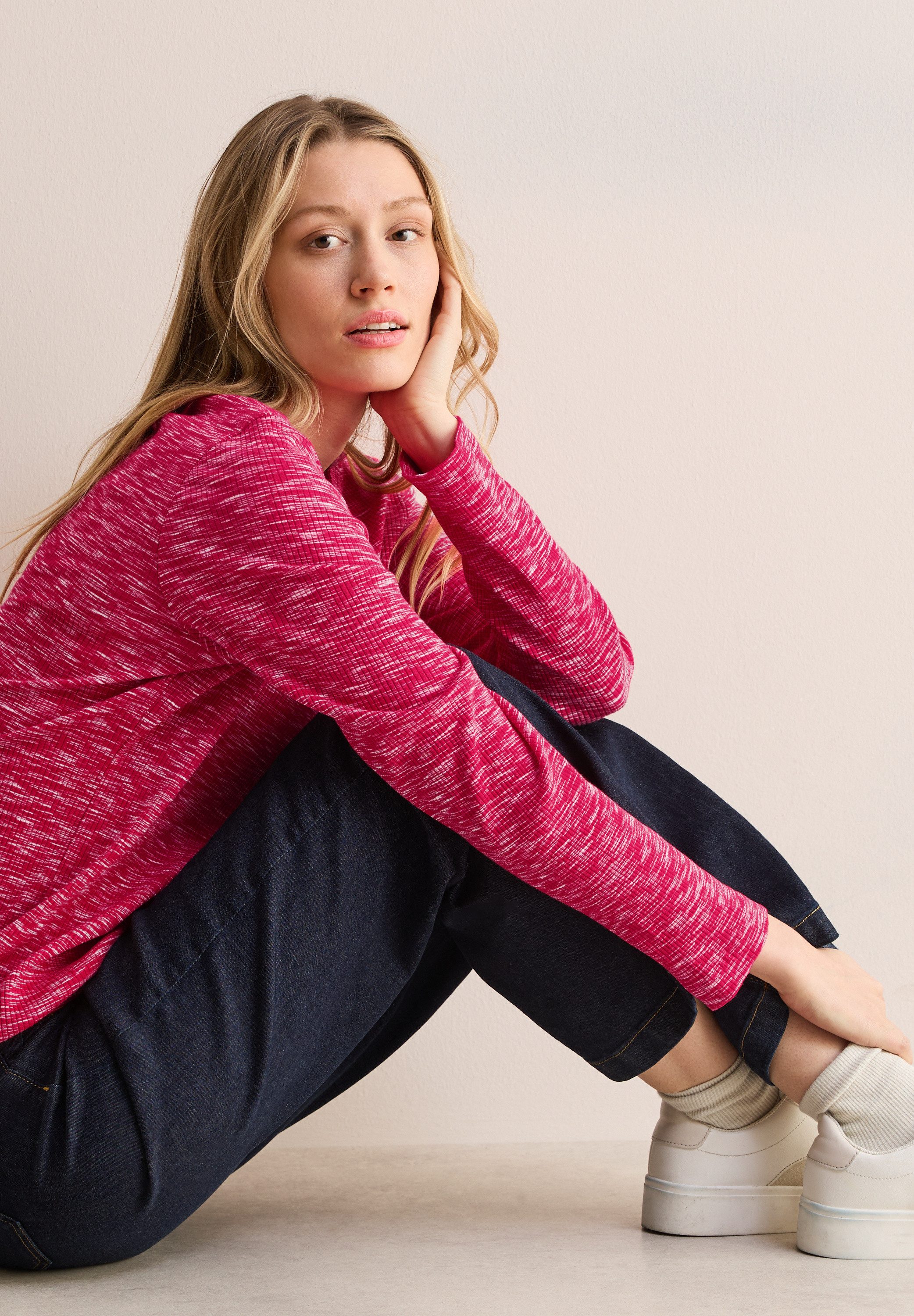 Cecil Shirt met lange mouwen met ribstructuur