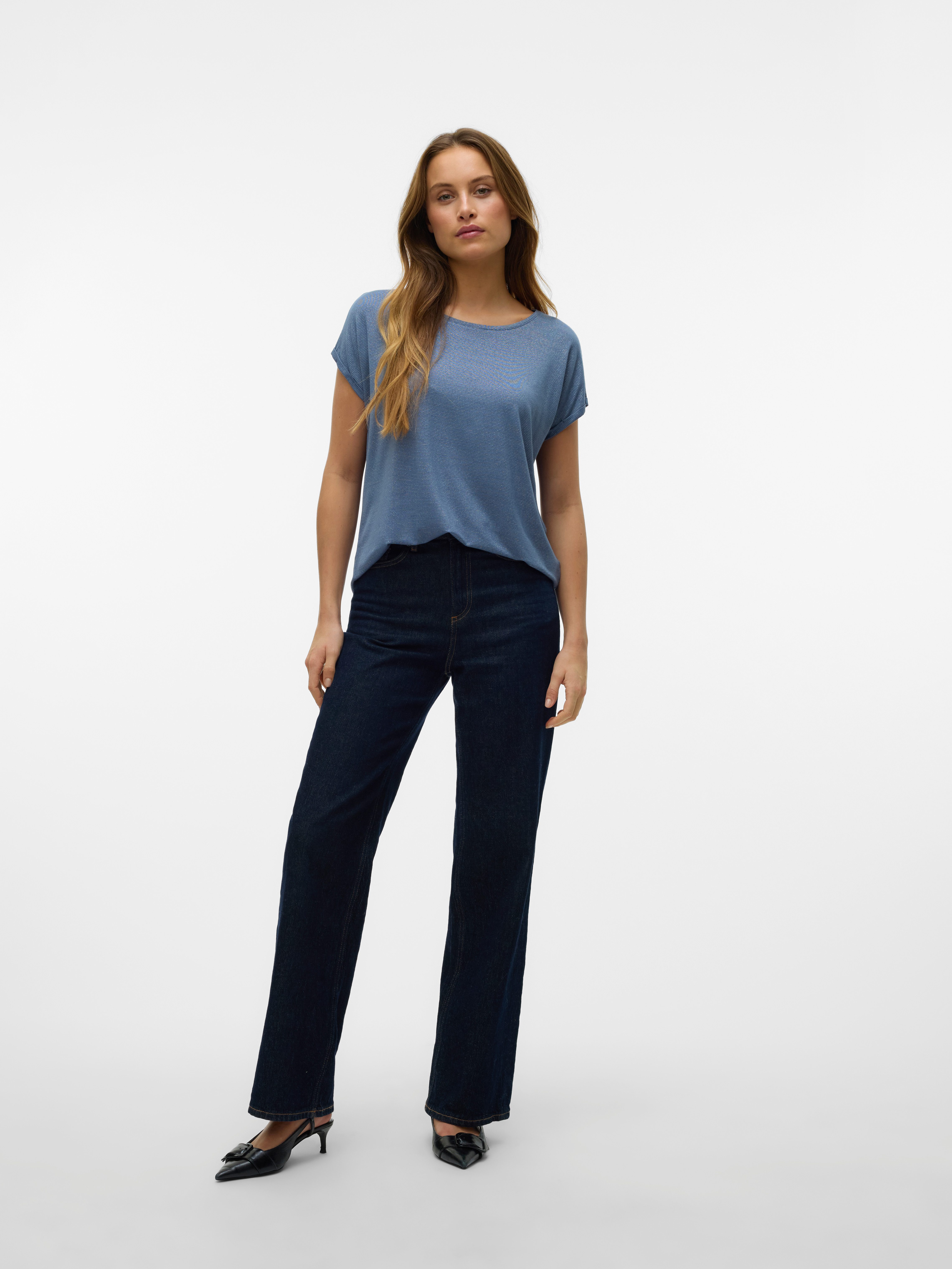 Vero Moda Shirt met ronde hals VMLAVA PLAIN SS TOP LUREX STRIPE