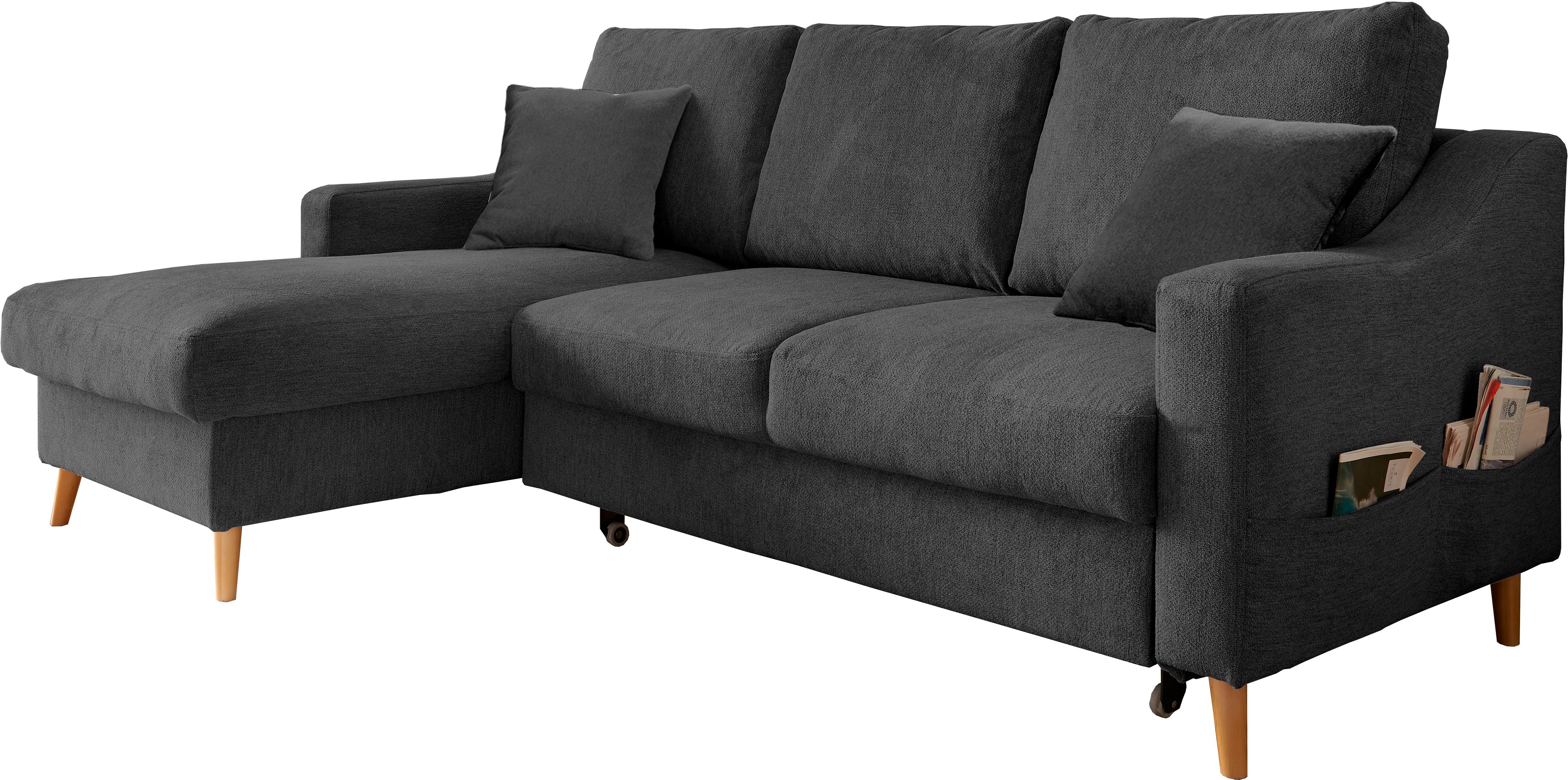 INOSIGN Hoekbank Valentina L-vorm 2 sierkussens, met zijvak, uittrekbare matrasbodem, bedbox