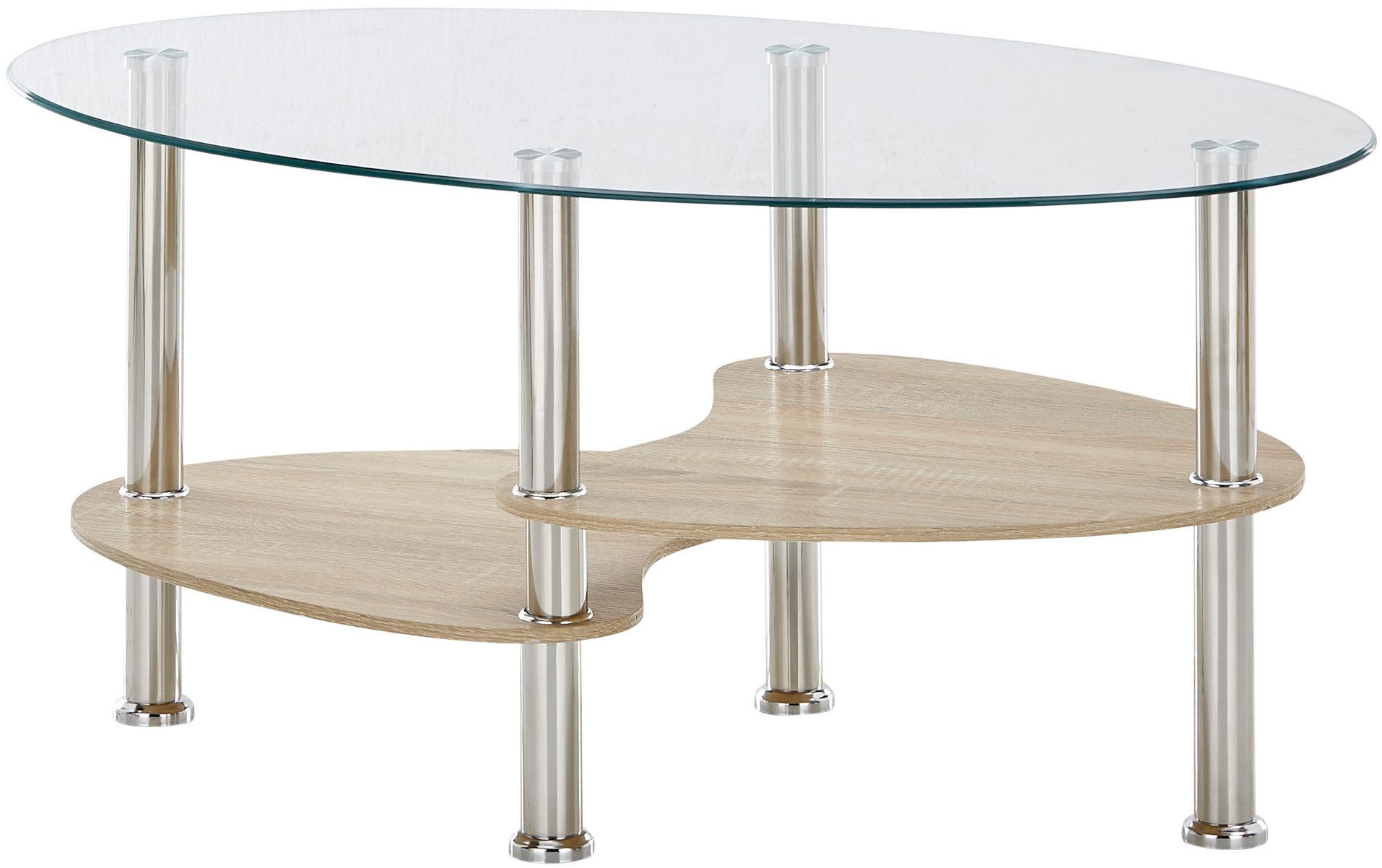Stolkom Salontafel Panty glazen tafel, salontafel, bijzettafel glas BxHxD 90x42x55 cm Veiligheidsglas 8 mm, legplank in MDF eiken Artisan en eiken Sonoma