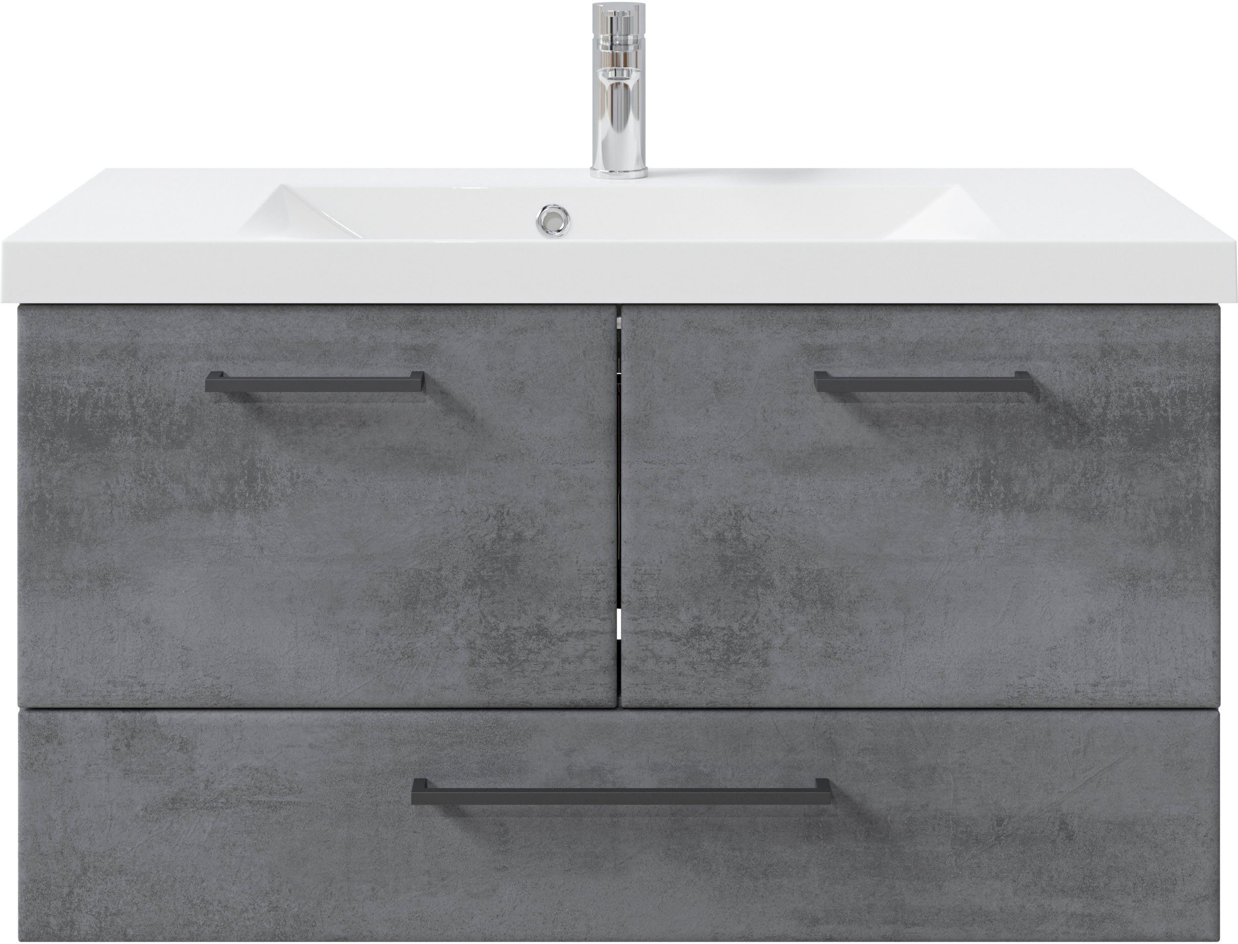 Saphir Badkamerserie Quickset 945 mineraalmarmeren wastafel met onderkast, 99 cm breed Wastafelmeubel, 2 deuren, 1 lade, inclusief deurdemper, wastafelonderkast set (1 stuk)
