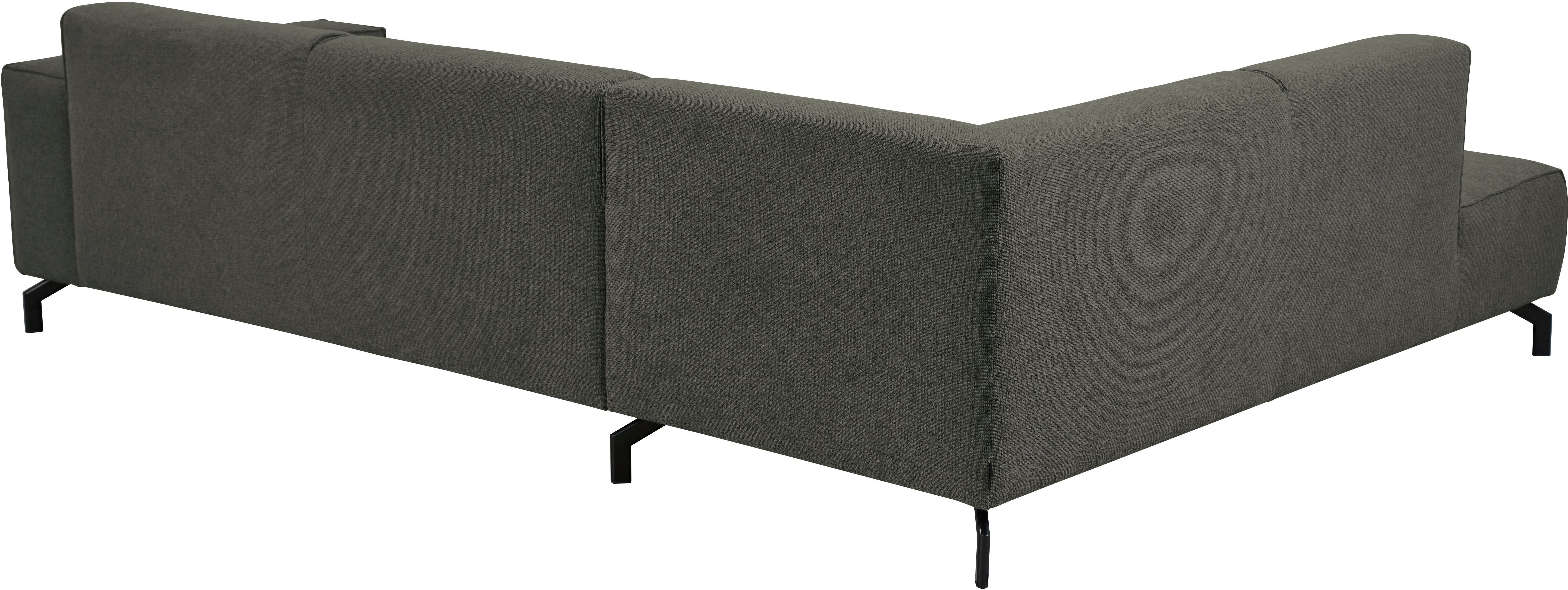 Places of Style Hoekbank Lorcan, breedte 275 cm, zacht zitgevoel met zwarte metalen poten, lederlook en zachte structuurstof