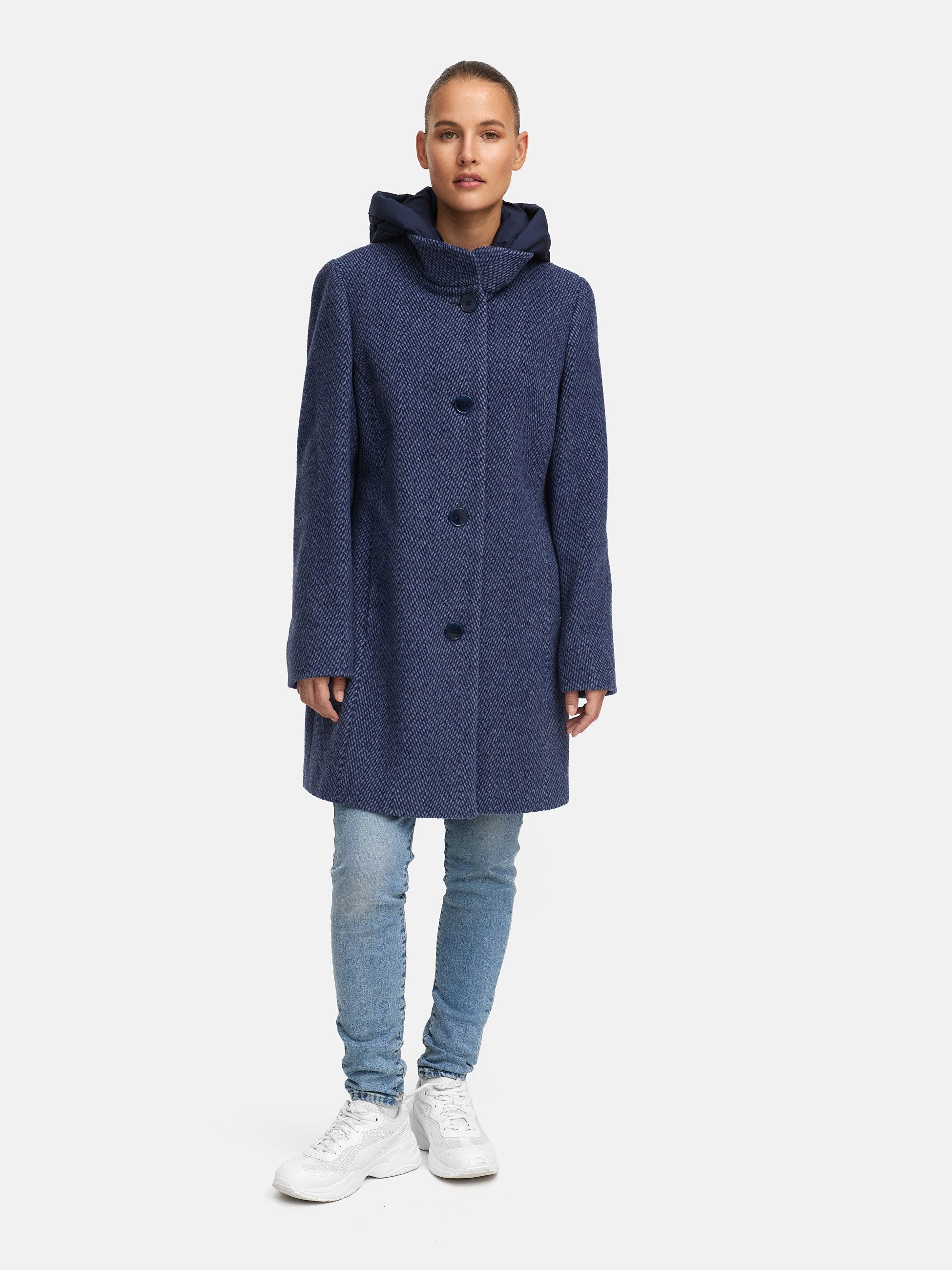 MANISA Wollen jack met opstaande kraag en capuchon, in tweed-look