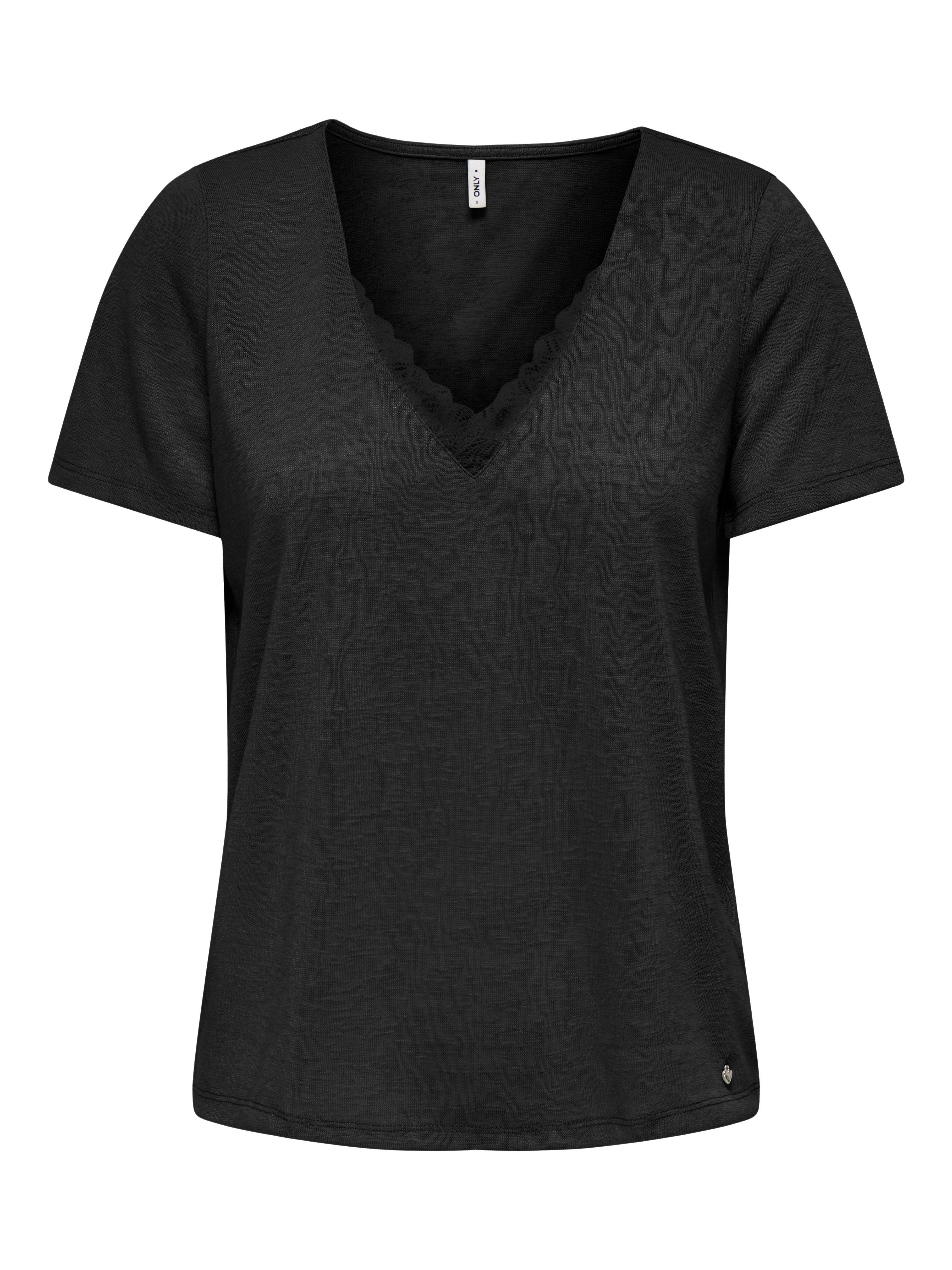 Only Shirt met V-hals ONLZOLA LIFE S/S V-NECK LACE TOP JRS