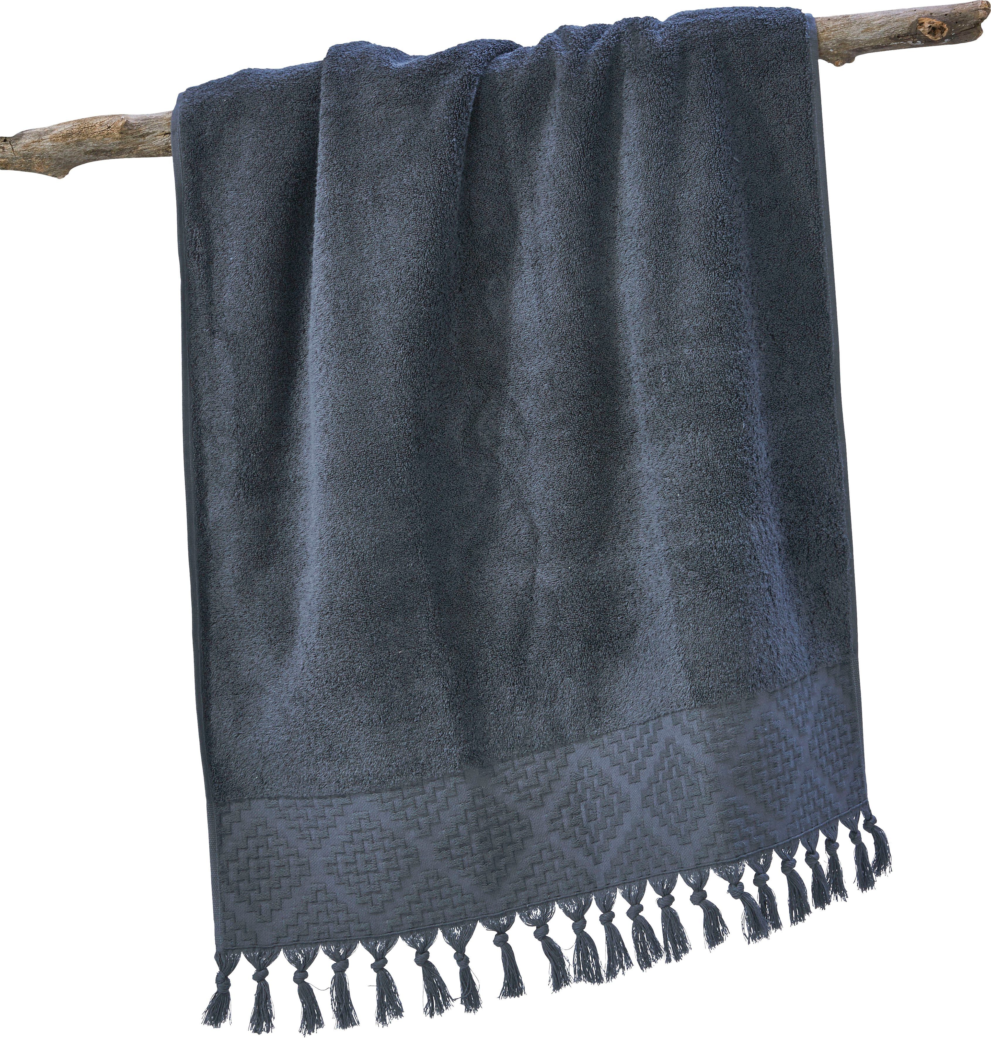 done.® Douchelaken Provence BOHÉME Unikleurig, boho-stijl, met opvallende rand & franje (1 stuk)