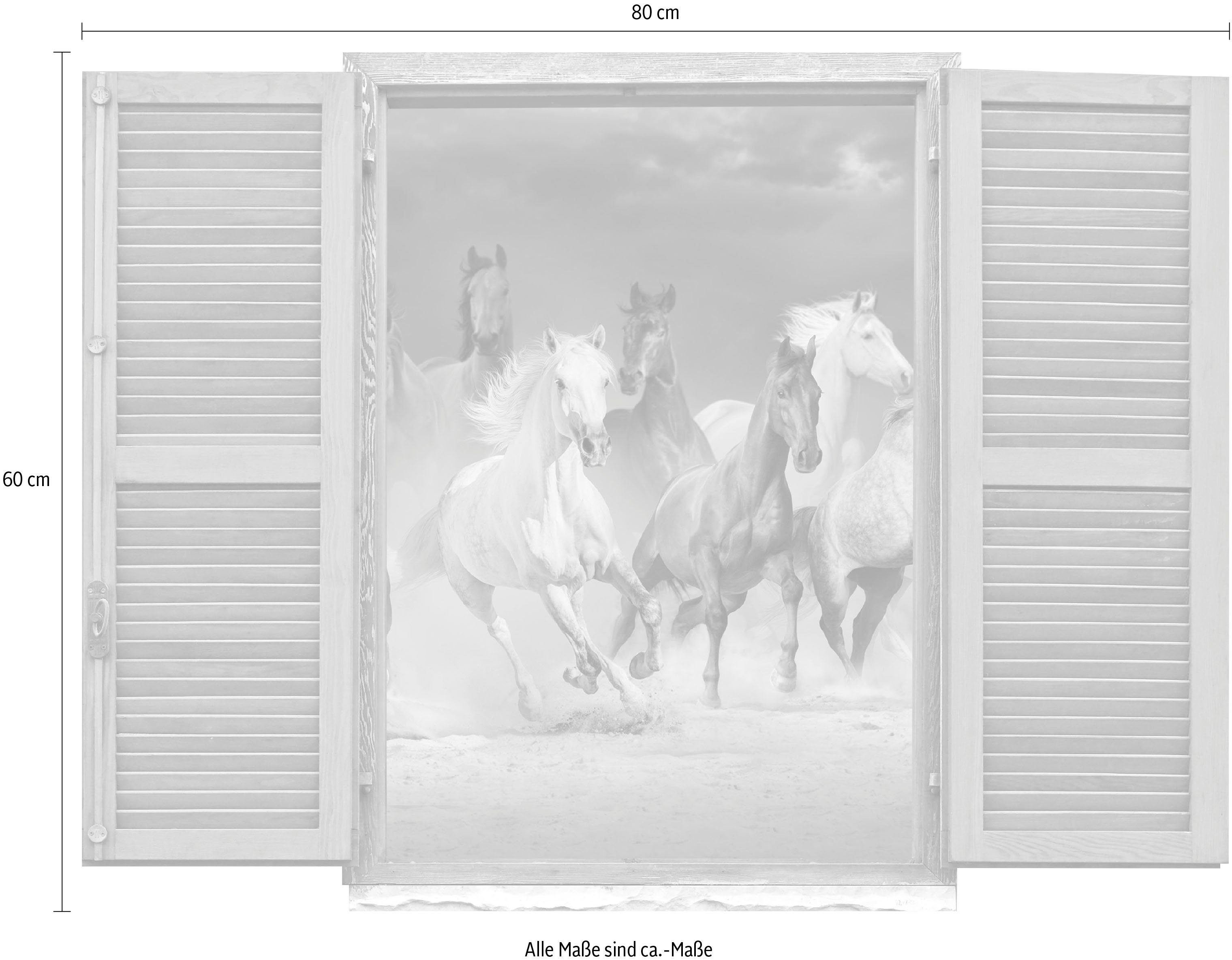 queence Wandfolie Paarden Muursticker, muurdecoratie, zelfklevend, 3D, raam (1 stuk)