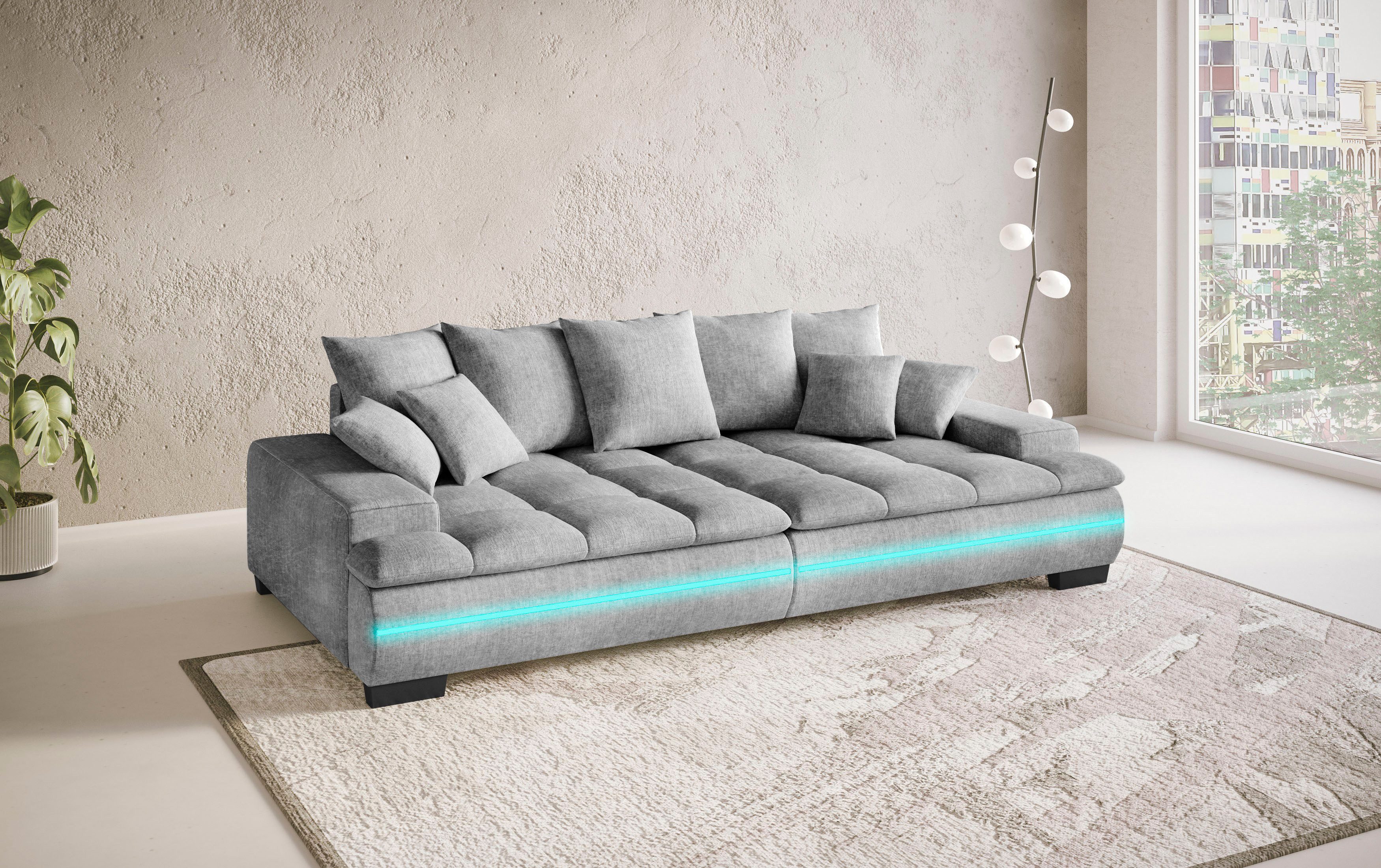 Mr. Couch Megabank Haiti II RGB-LED RGB-LED verlichting, met ambachtelijk gemaakte comfort-stiksel