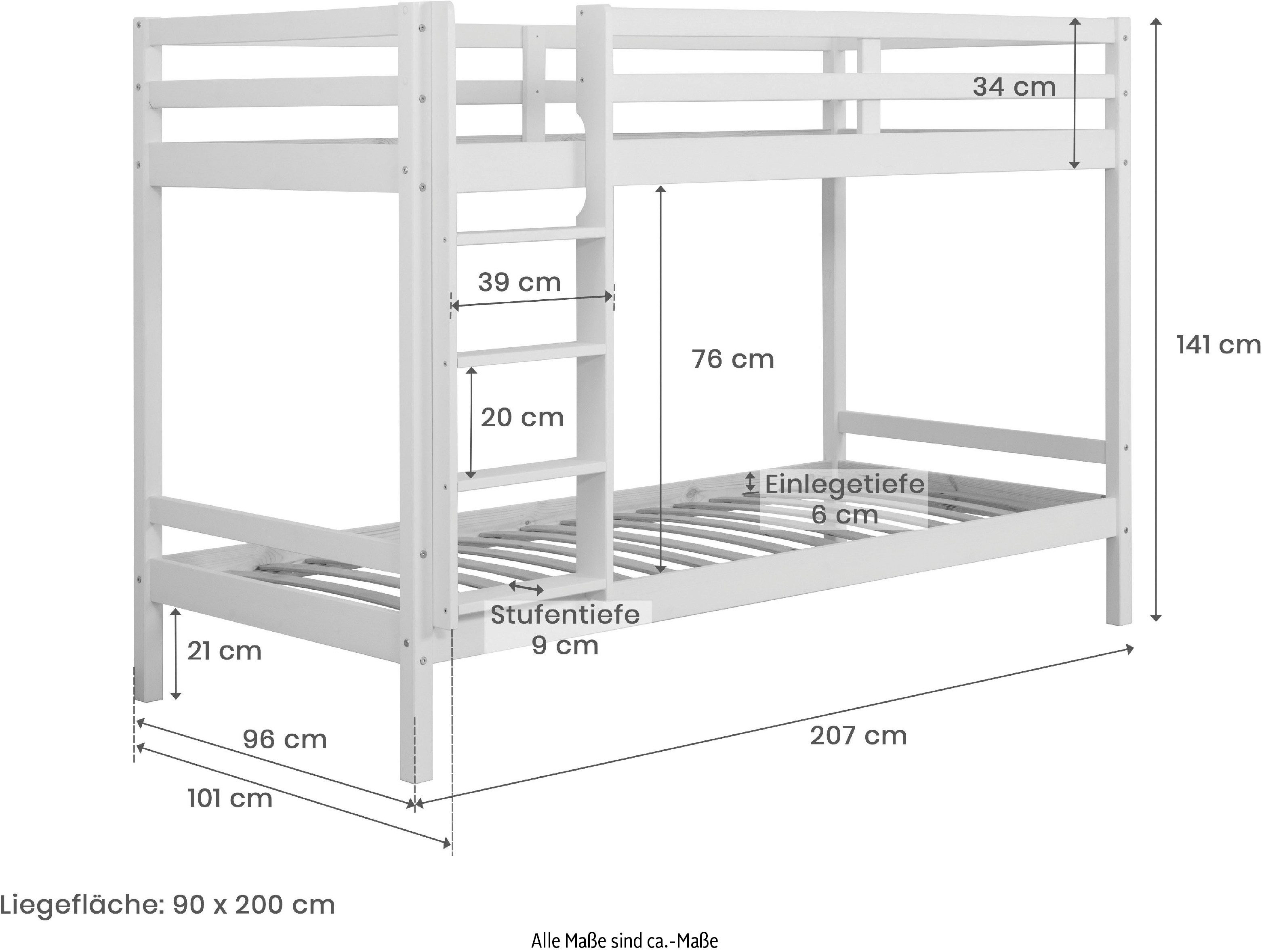 Ticaa Stapelbed René FSC® gecertificeerd massief hout, met trapladder + valbeveiliging rondom