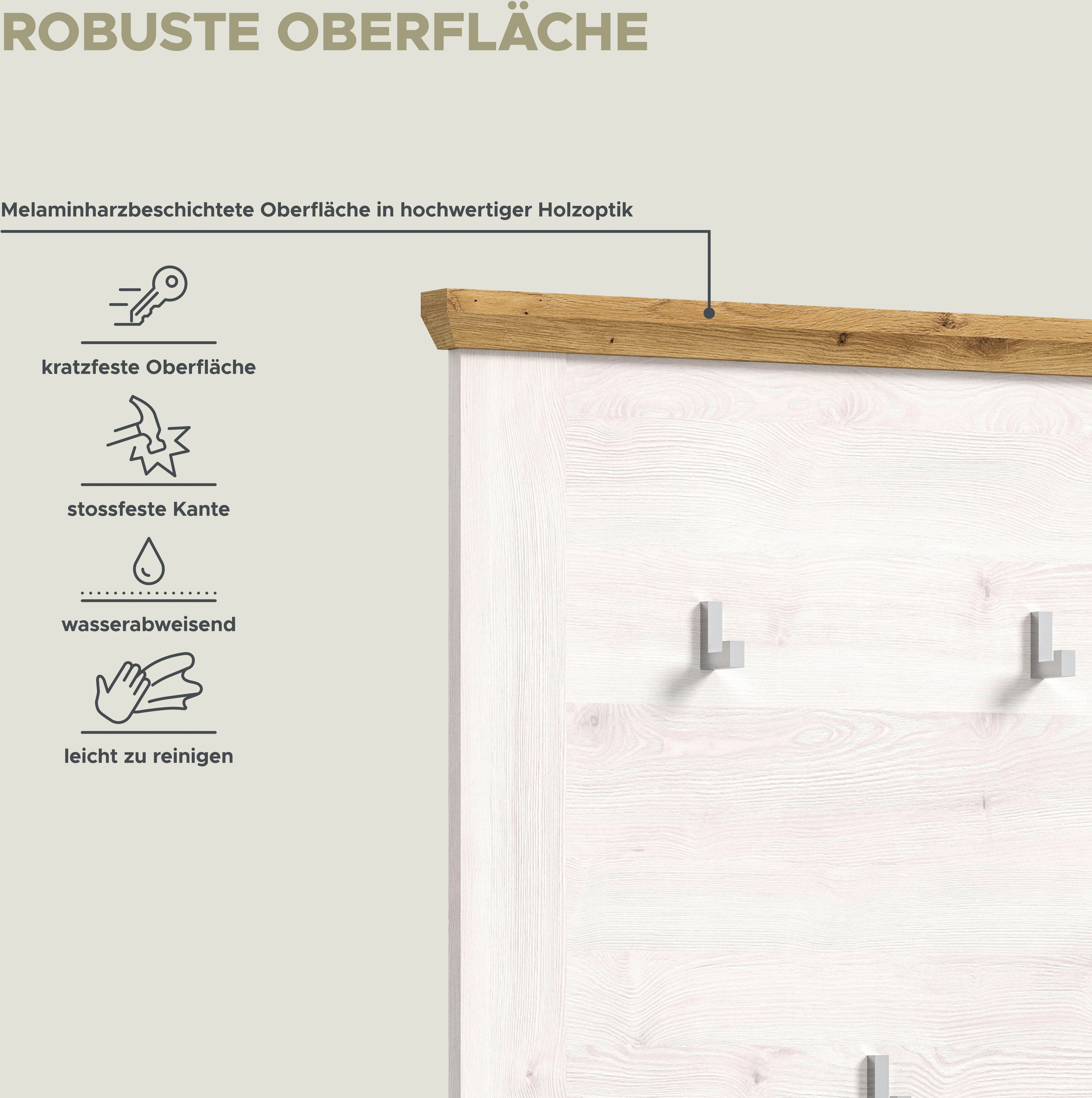 Home affaire Kapstokpaneel COSENZA, TOPSELLER!, Höhe 103 cm, 5 Garderobenhaken, 2-farbig in landelijke stijl, wandpaneel, paneel, wandhaak