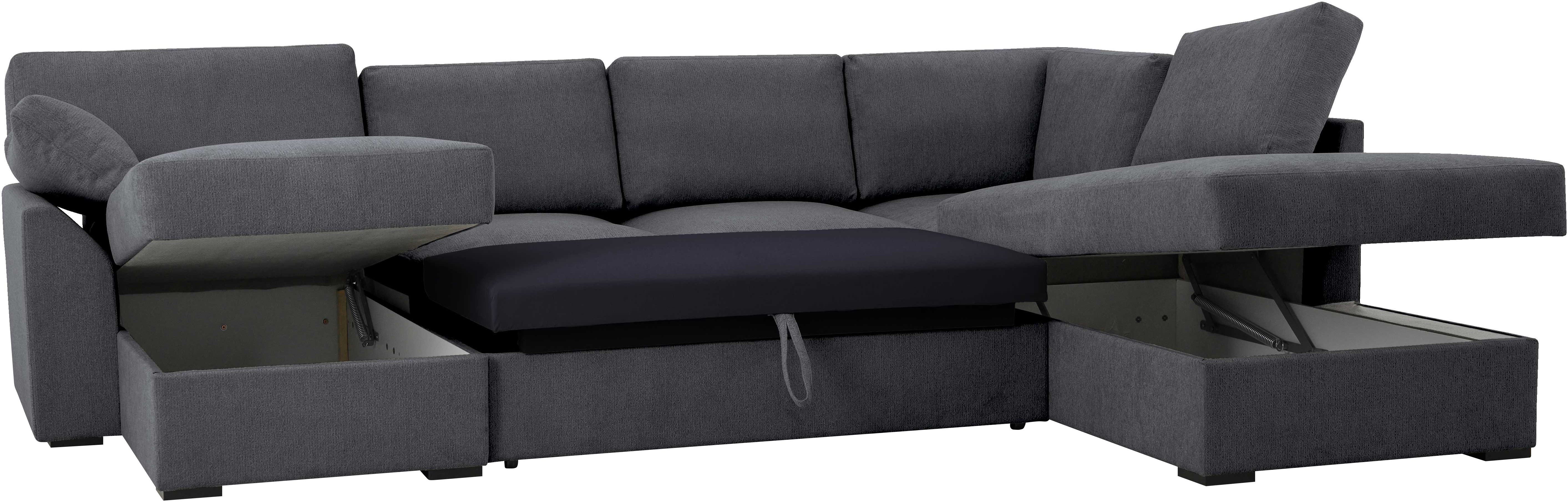 Home affaire Zithoek Citry Breedte 309 cm, chenille, bedfunctie, bedlade, U-vorm