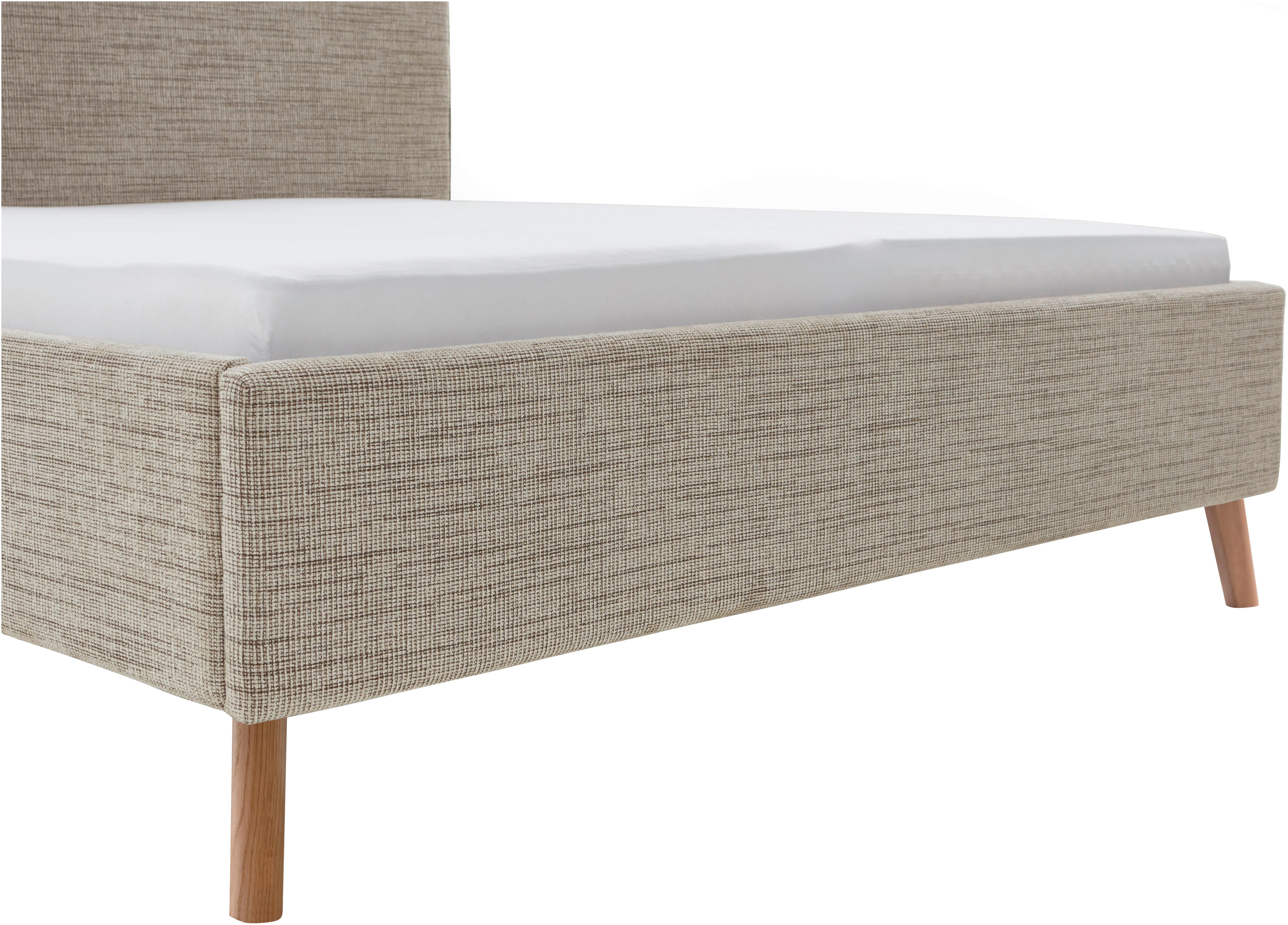 meise.möbel Gestoffeerd bed Riva met eikenkleurige houten poten, naar keuze met bedkist en lattenbodem