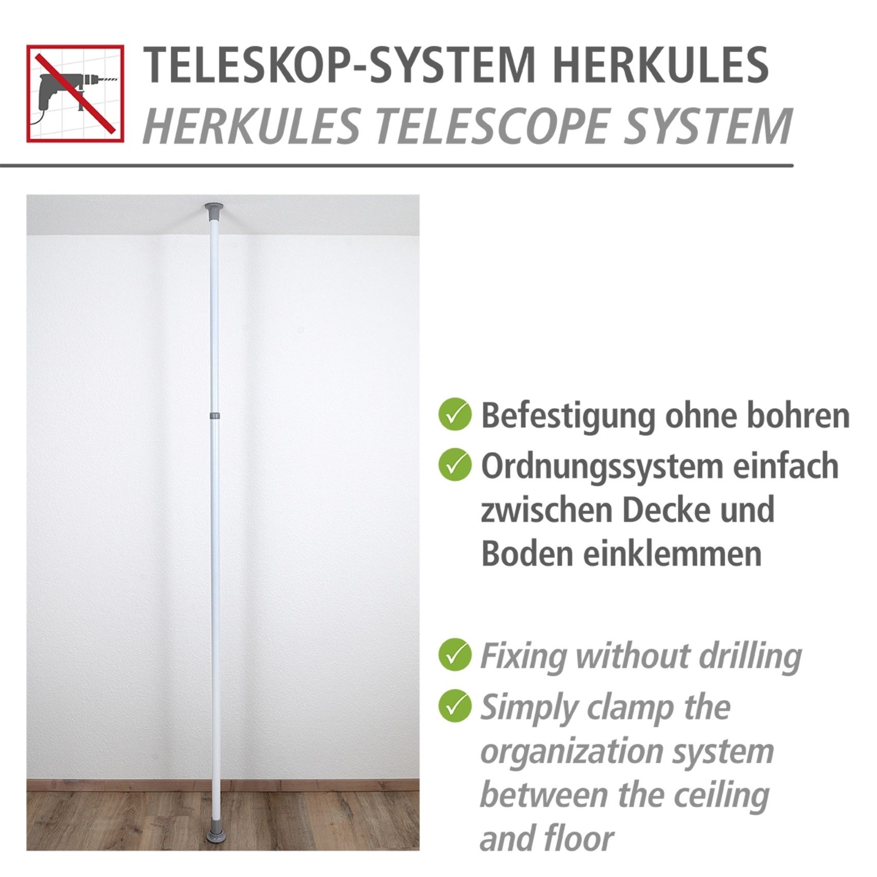 WENKO Telescooprek Model Herkules uitschuifbare hoofdsteun 165-300 cm, passend bij de wenko herkules-serie