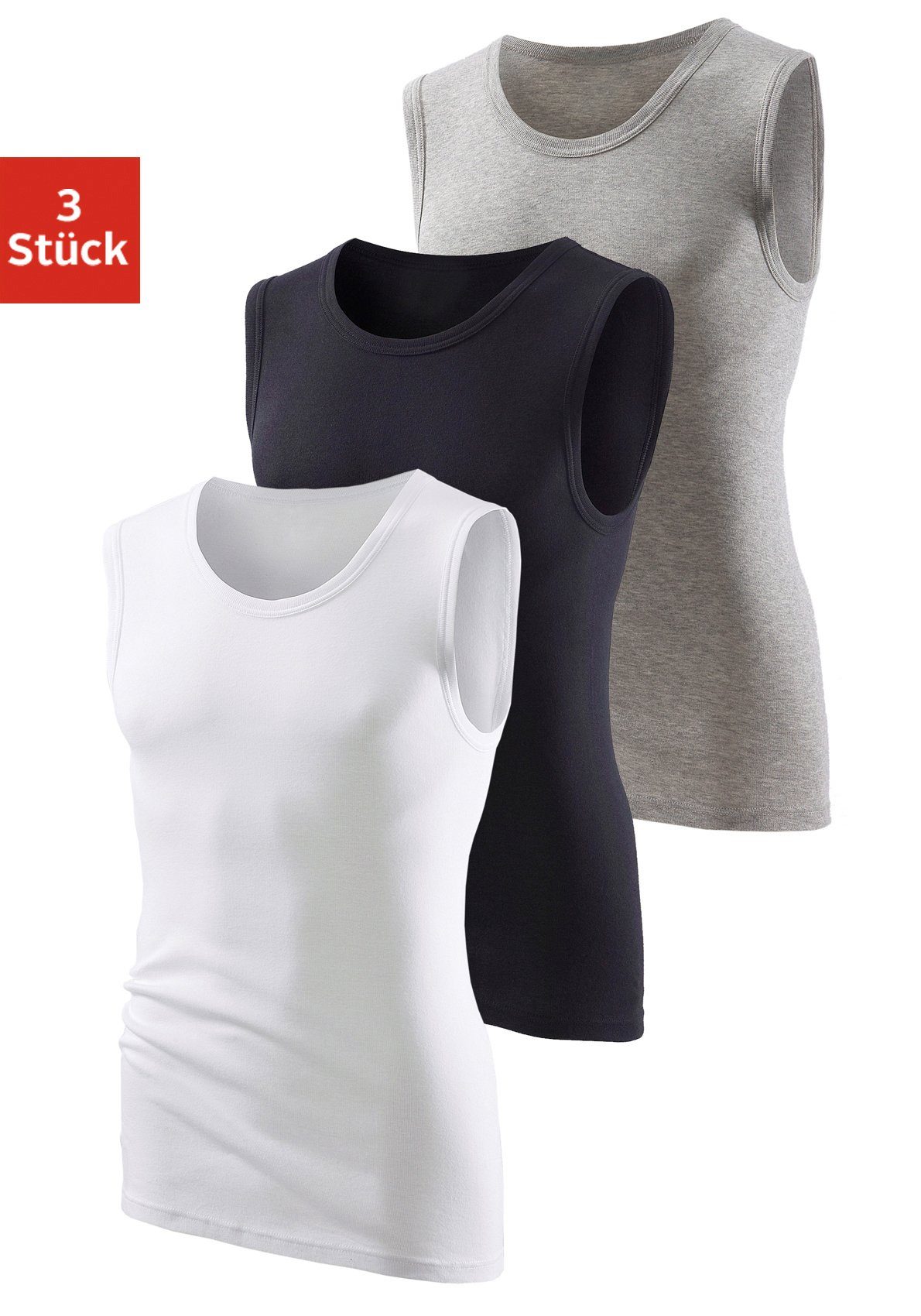 H.I.S Muscle-shirt zonder zijnaden optimale pasvorm (3-delig) heren tanktops maat 7 grijs