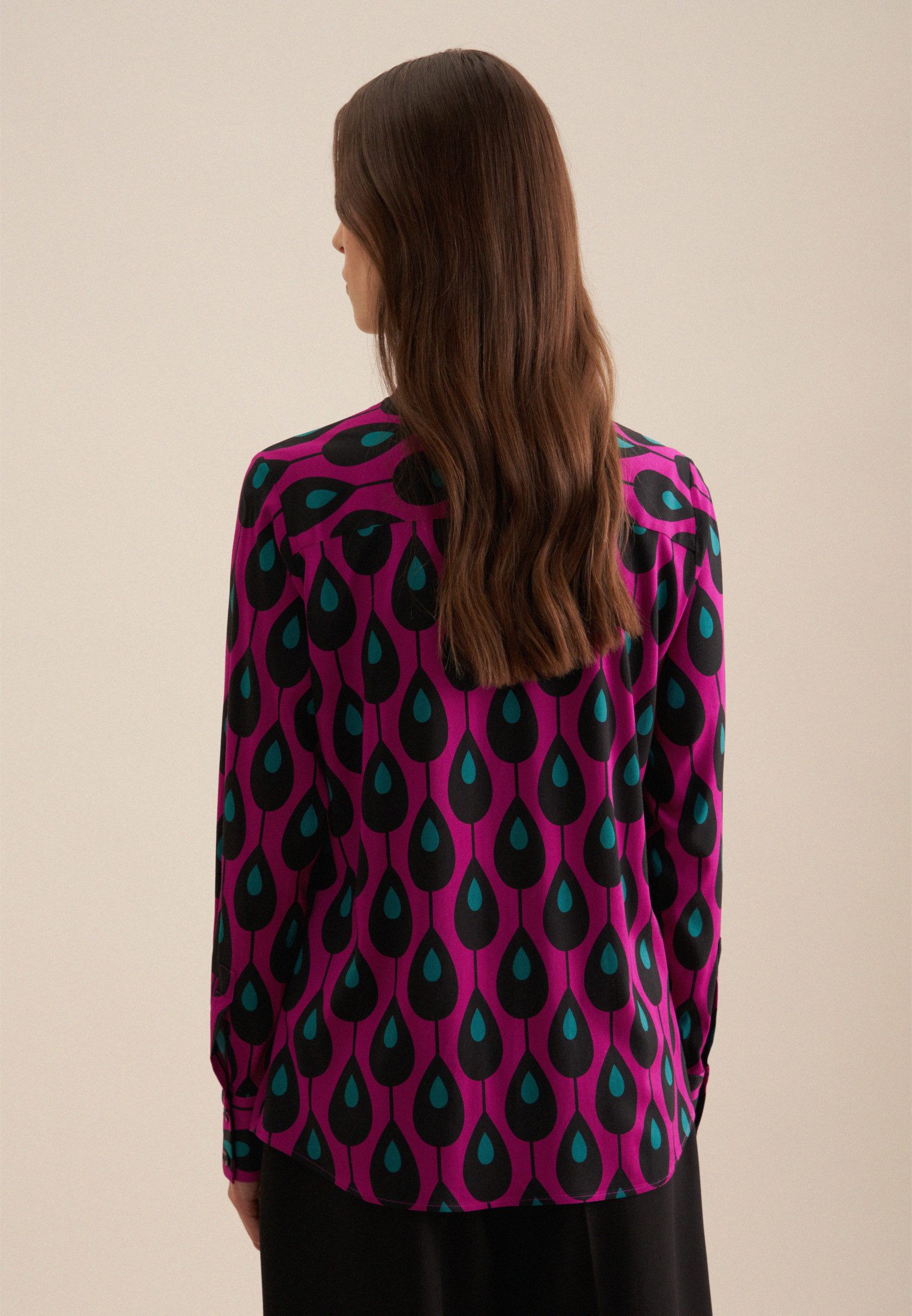 seidensticker Overhemdblouse Zwarte roos Lange mouwen kraag print