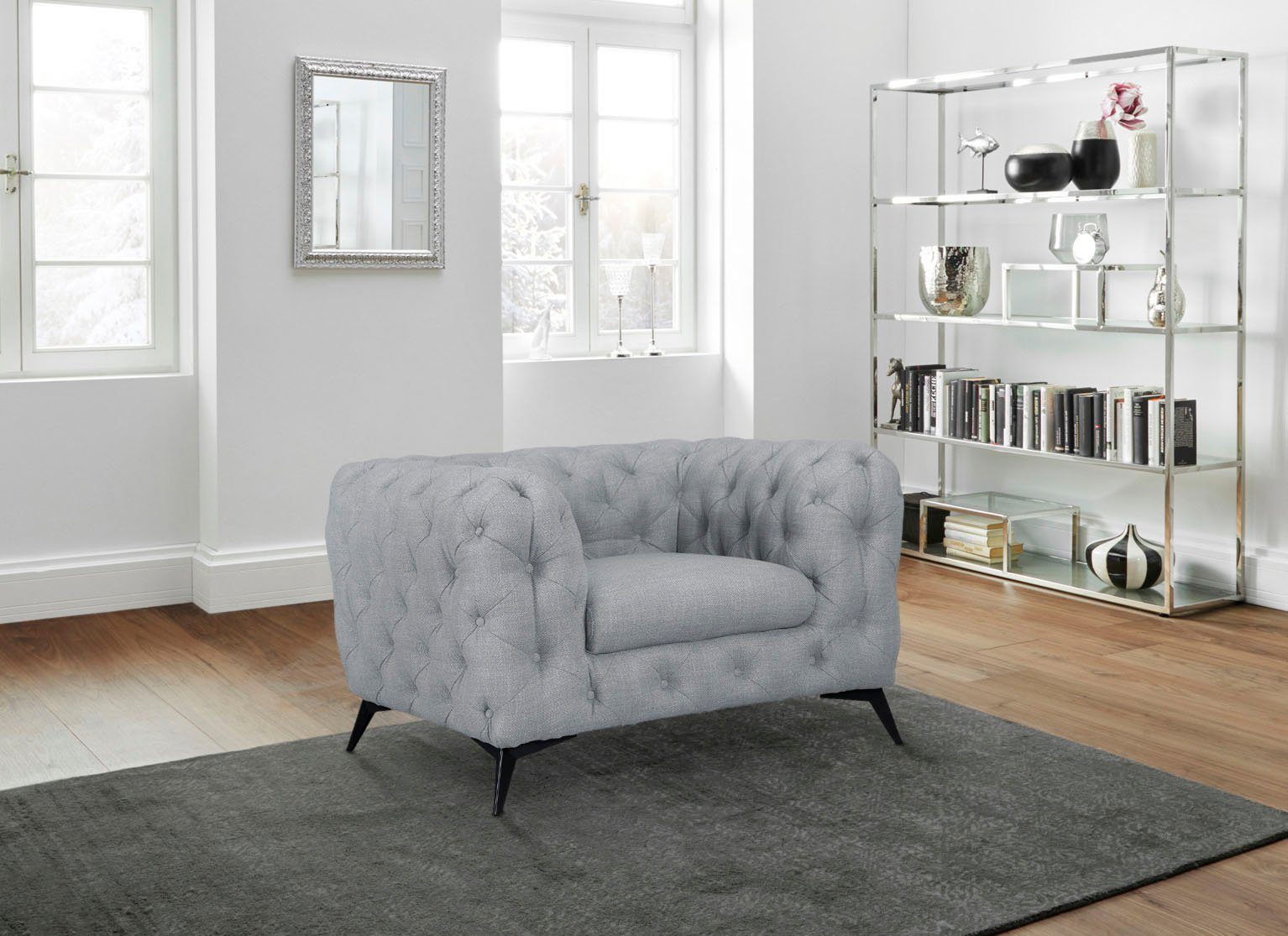 Leonique Chesterfield-fauteuil Glynis Fauteuil luxueuze capitonnage, moderne chesterfield look, kleur van de poten ter keuze