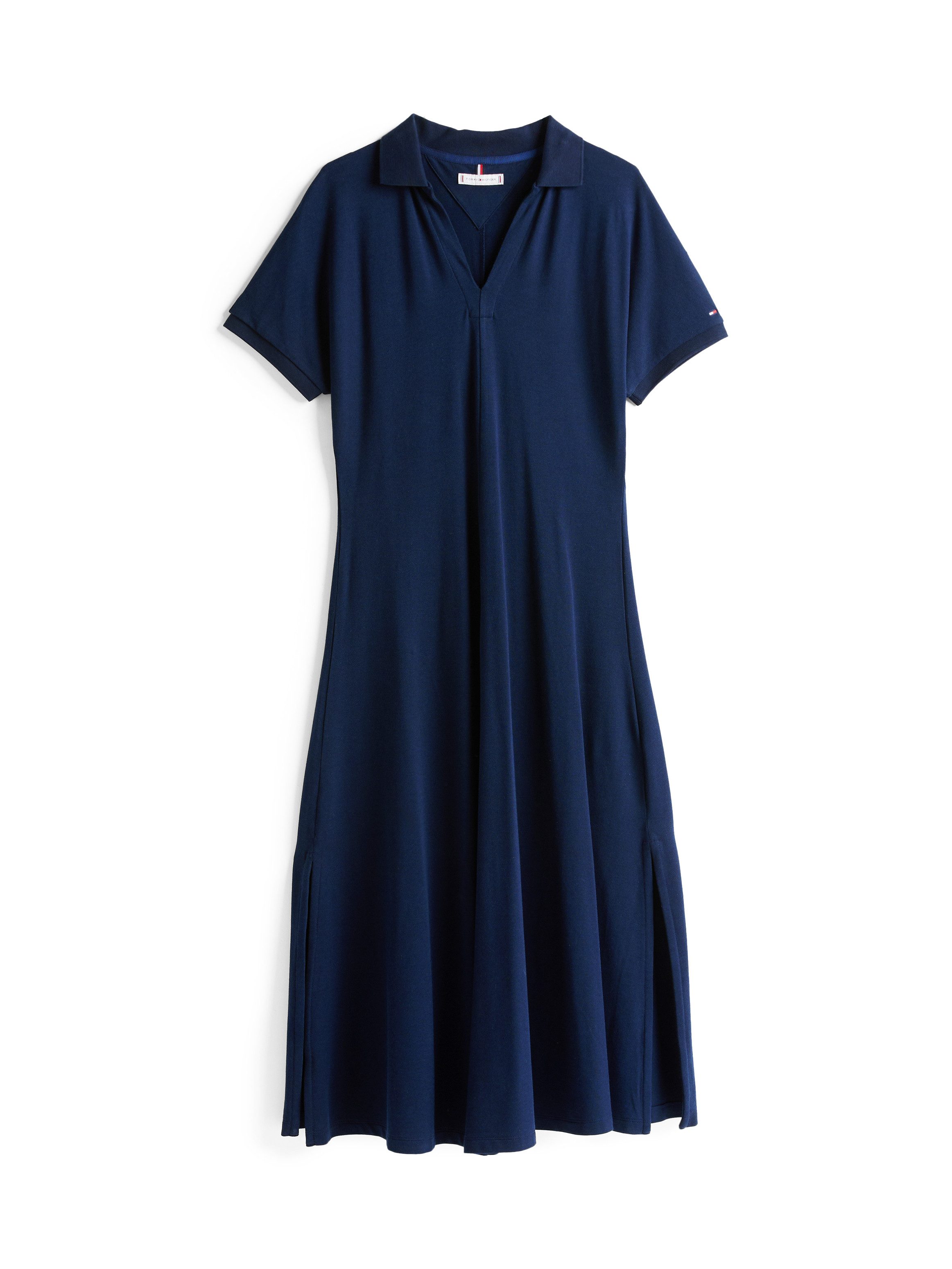 Tommy Hilfiger Polojurk LYOCELL OPEN-NK MIDI DRESS in midi-lengte, met aangehechte mouwen