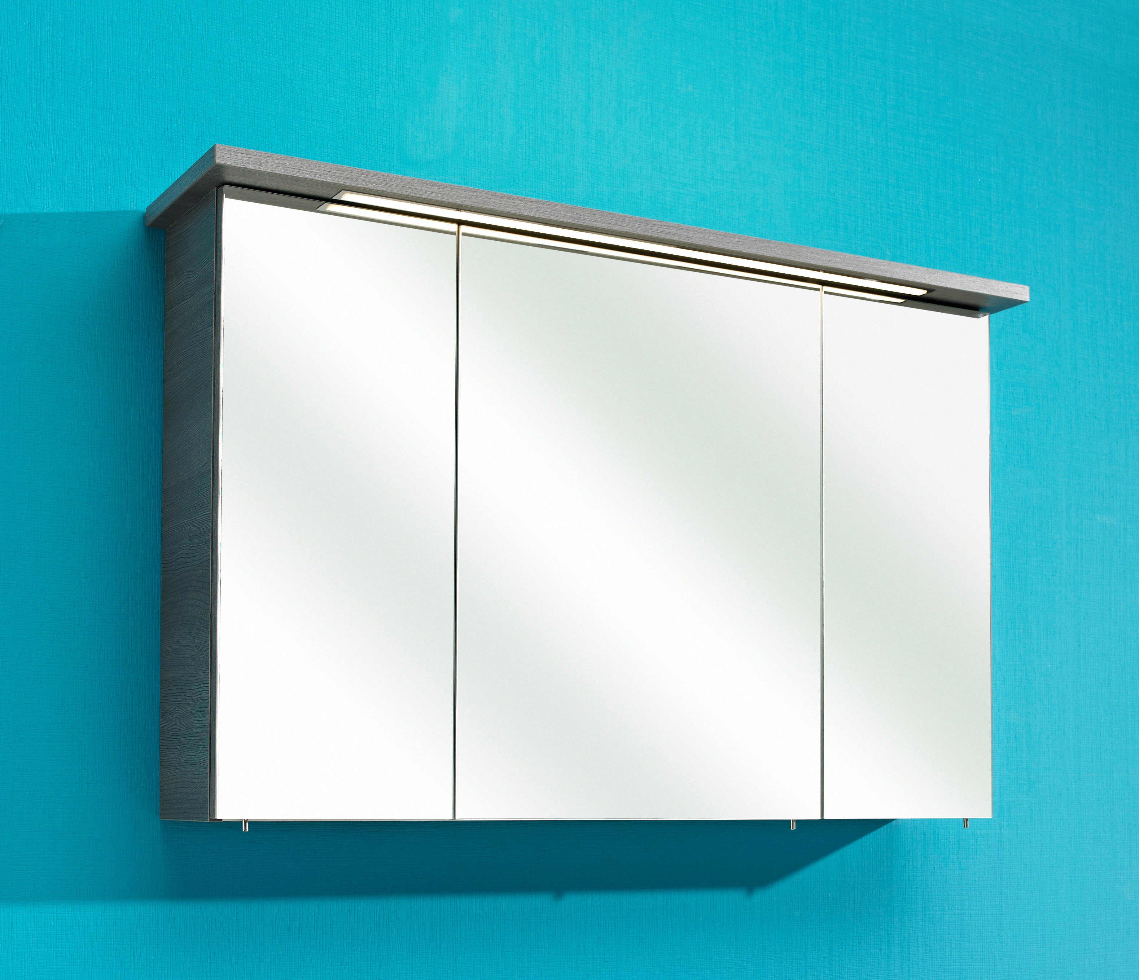 Saphir Spiegelkast Quickset 328 Badkamerspiegelkast incl. LED-verlichting, 620LM 115 cm breed, grafiet structuur in de breedte imitatie, inclusief deurdemper
