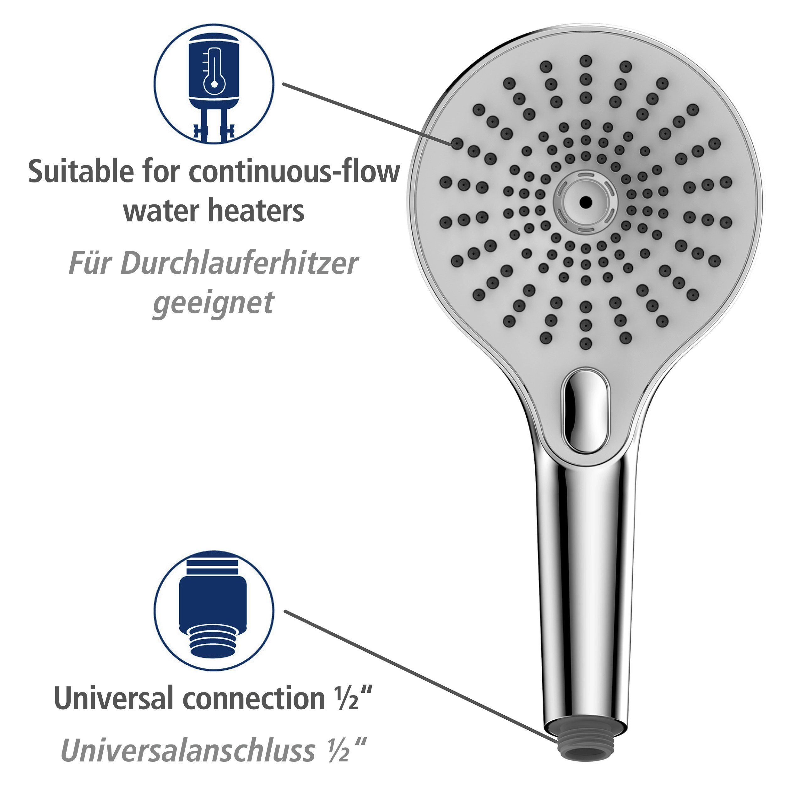 WENKO Handsproeier Ultimate Shower Chroom/Wit, Ø 13 cm (1-delig)