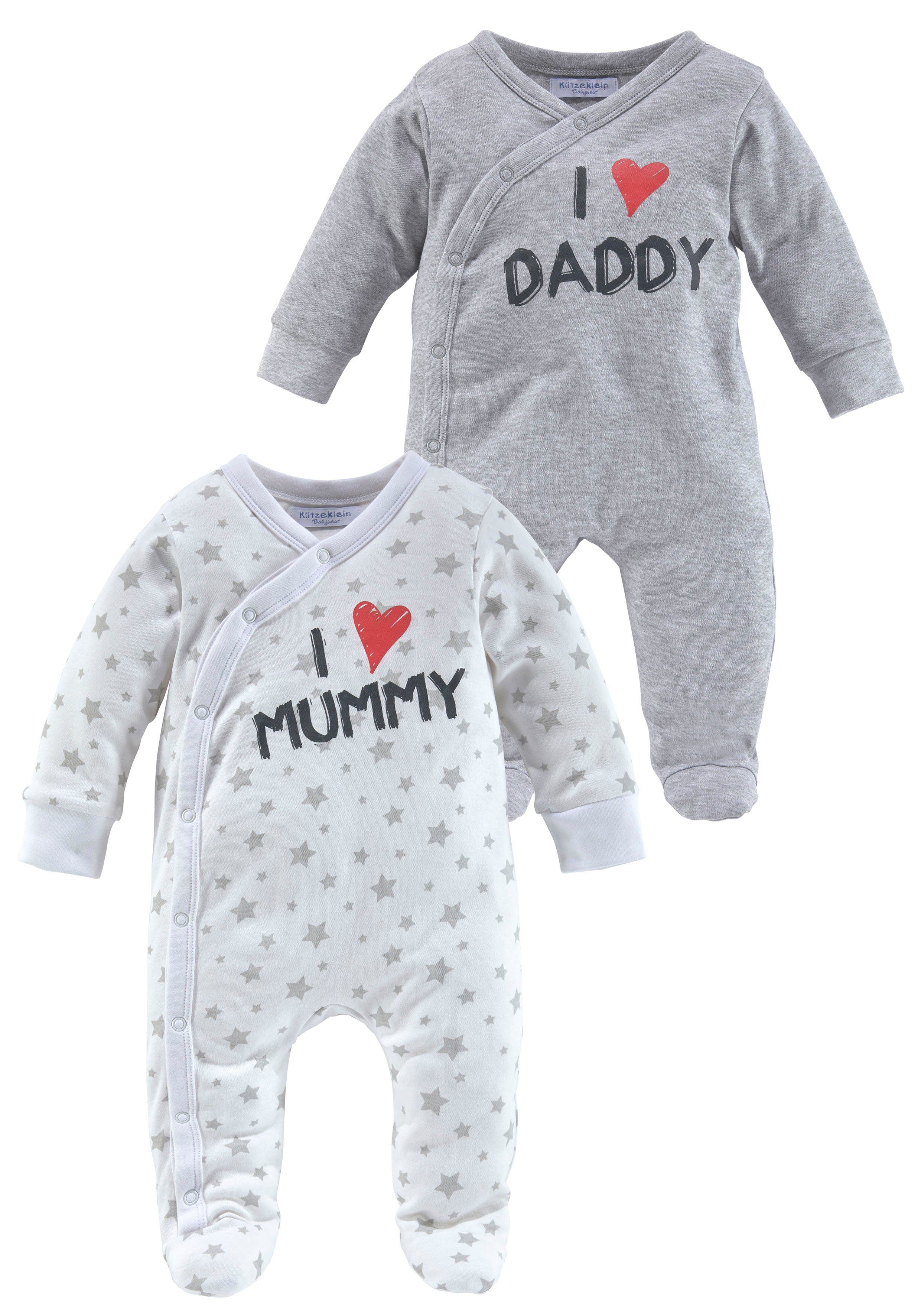 Klitzeklein Slaaponesie I love Mummy / I love Daddy van bio-katoen, babyjumpsuits (2-delig, Set...