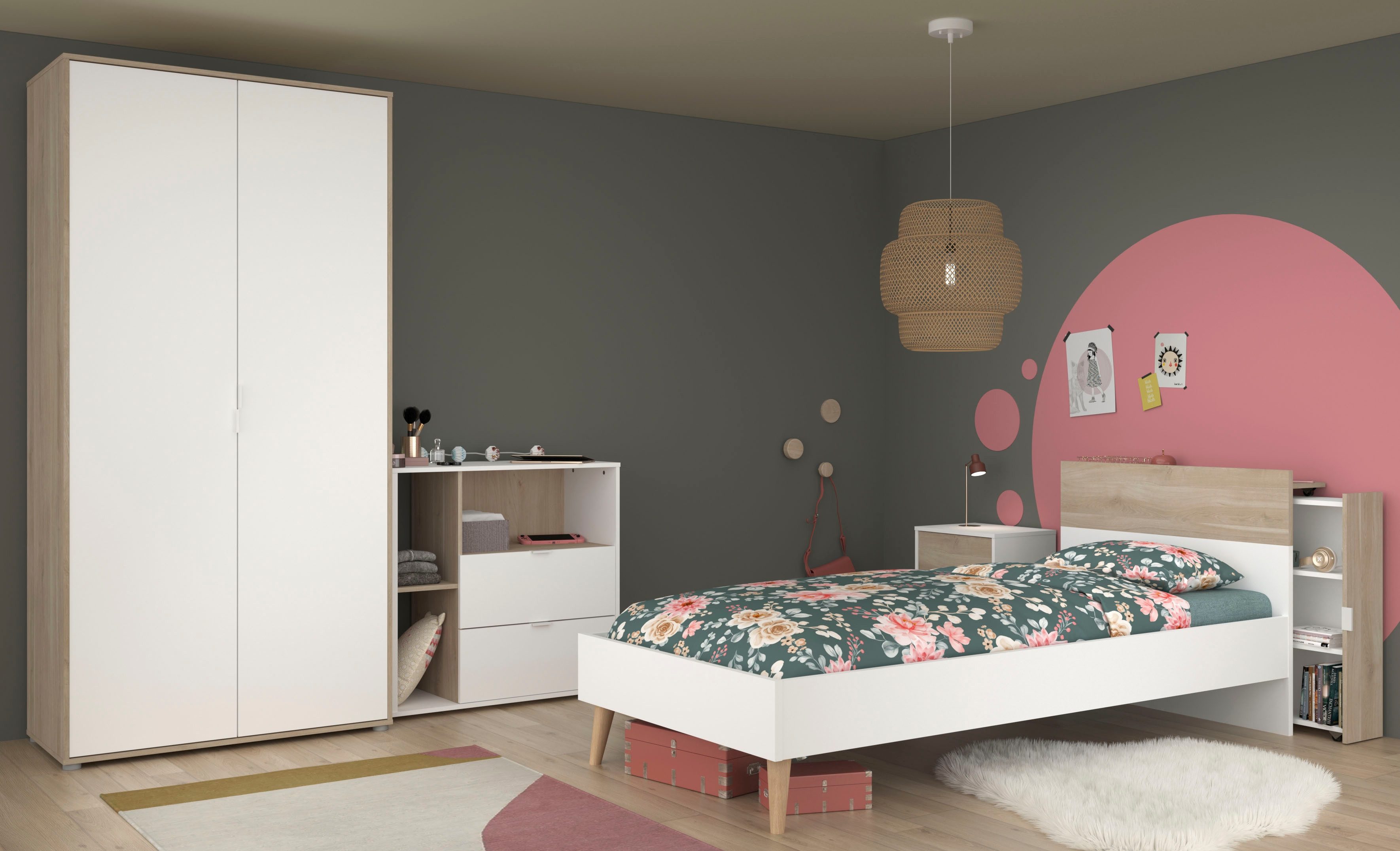 Parisot Tienerkamerset Aalborg 2 uittrekbaar rek aan het bed, veel opbergruimte, mooie uitstraling (set, 4-delig) complete kinderkamers wit